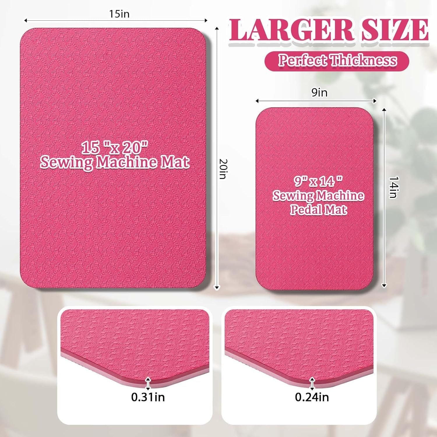 2 Pcs Sewing Machine Muffling Mat Pedal Sewing Mat Reduce Vibrations Noise No Slip Machine Accessories for Quilting(15" X 20" and 9" X 14",Red Pink)