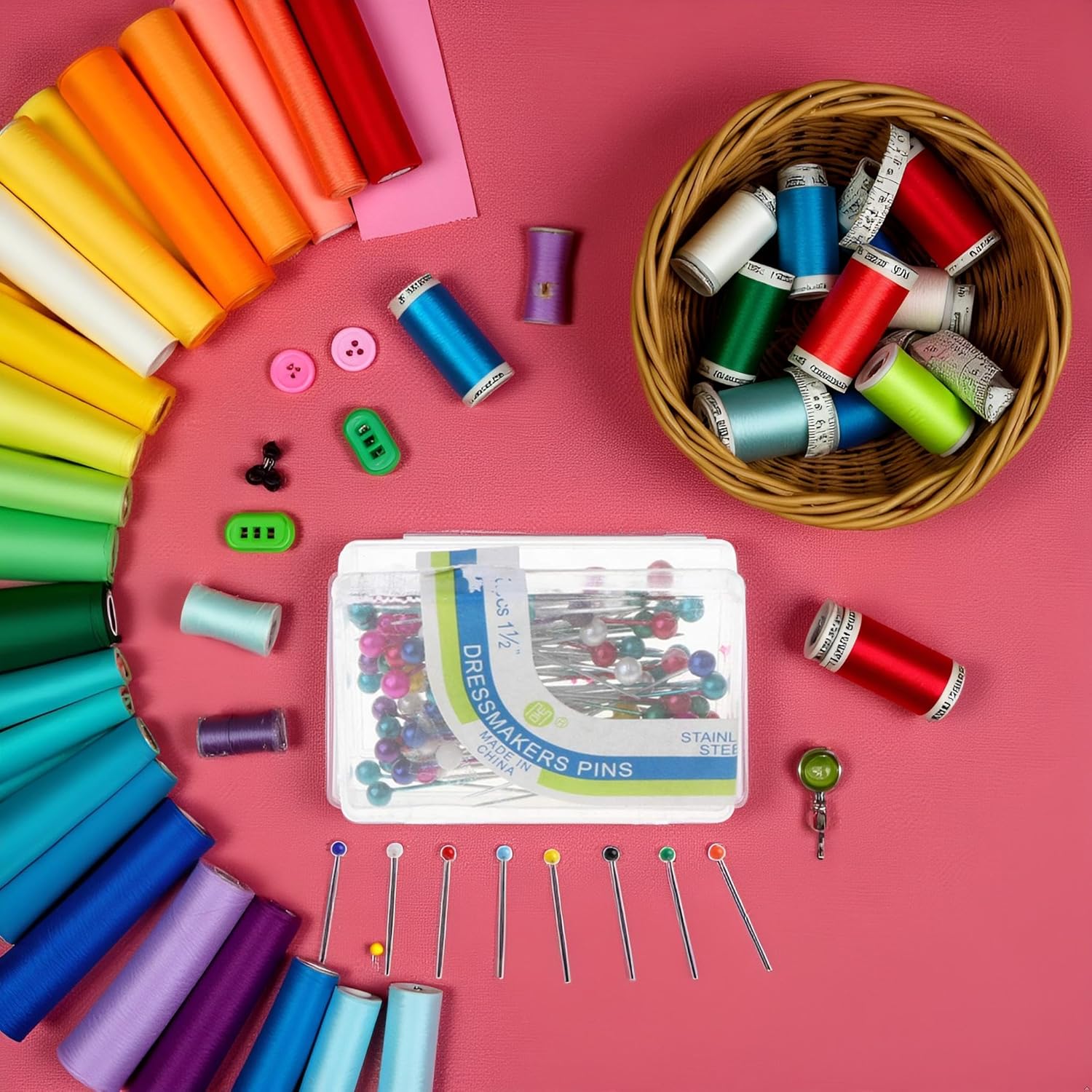 Alternative view of 100 Pcs Dressmaking Sewing Pin Straight Pins Round for Head Color Corsage Head Pins 3 Inch Sewing Notions and Supplies