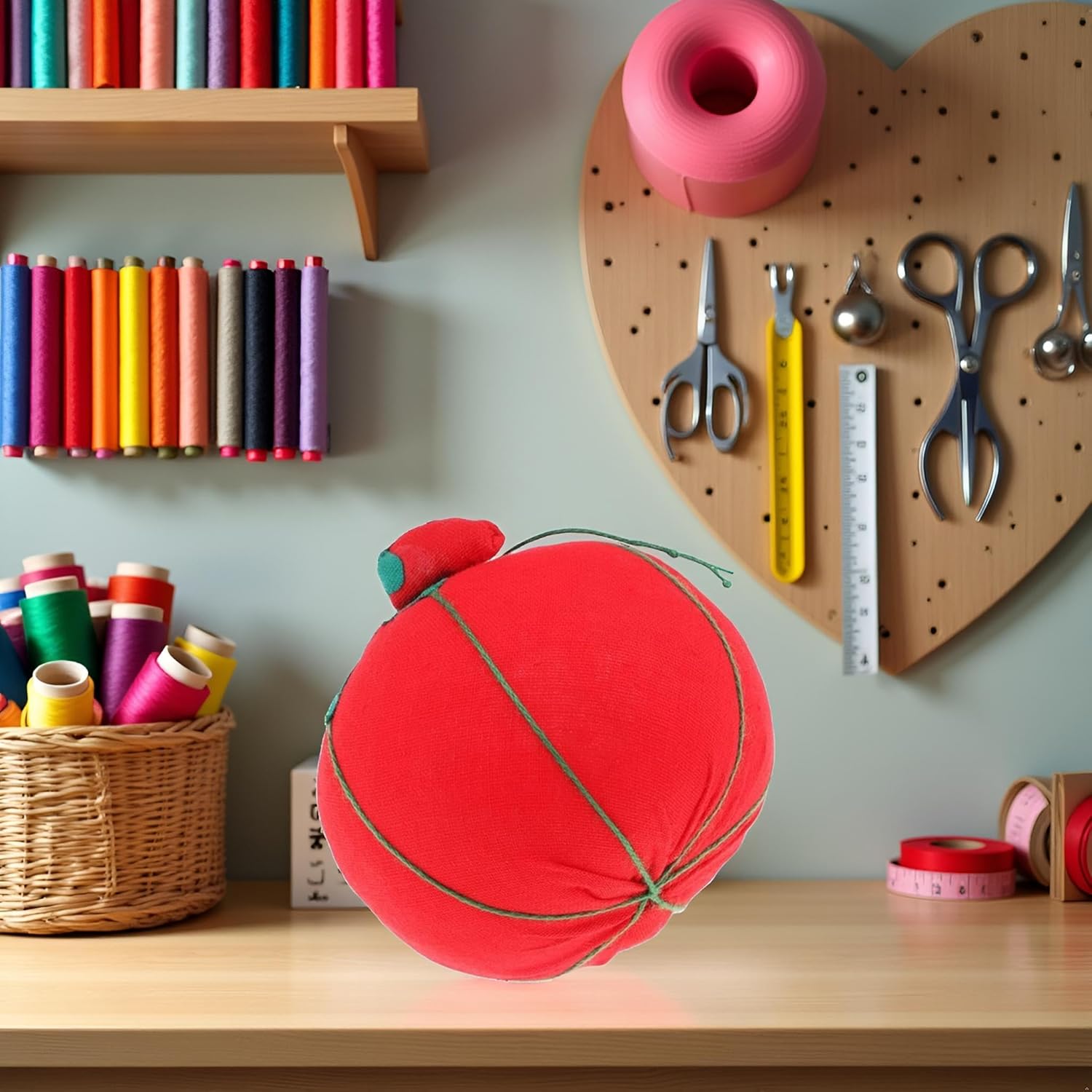 Red Handmade Lovely Tomato-Shaped Pincushion Needle Pincushion Needle Work Craft Durability and Professional Sewing Notions and Supplies