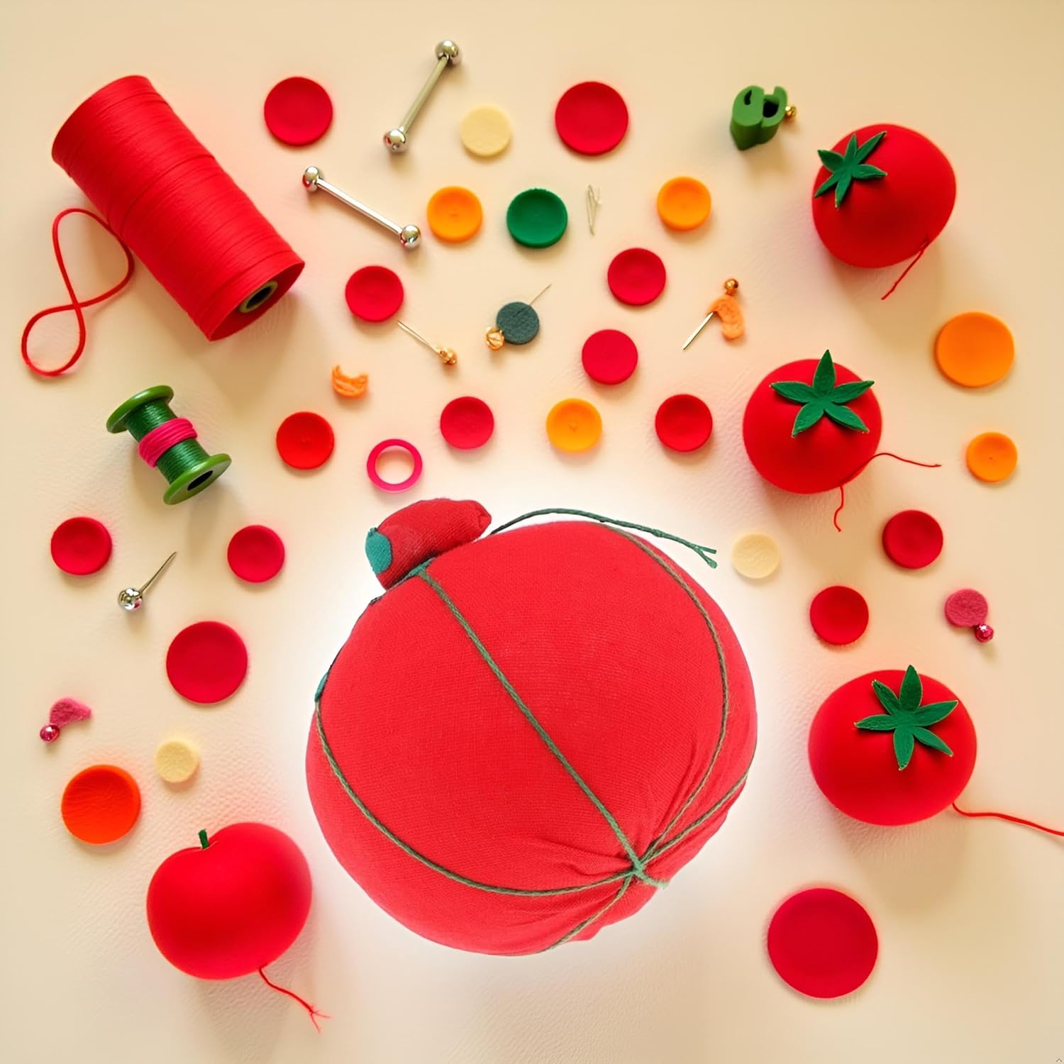 Alternative view of Red Handmade Lovely Tomato-Shaped Pincushion Needle Pincushion Needle Work Craft Durability and Professional Sewing Notions and Supplies