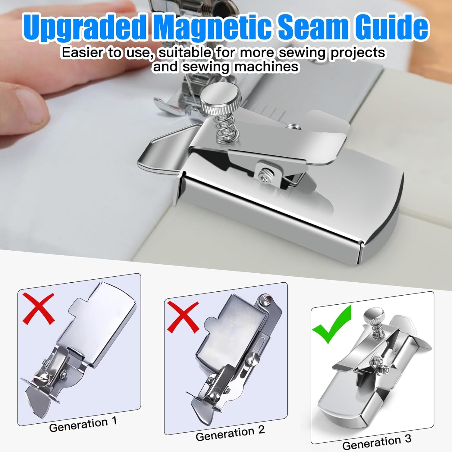 Alternative view of TOOVREN Upgraded Magnetic Seam Guide for Sewing Machine, Magnetic Seam Guide with Clip, Universal Seam Guide, Hemmer Guide, Multifunctional Hem Guide for Sewing Machine, Sewing Supplie Accessories