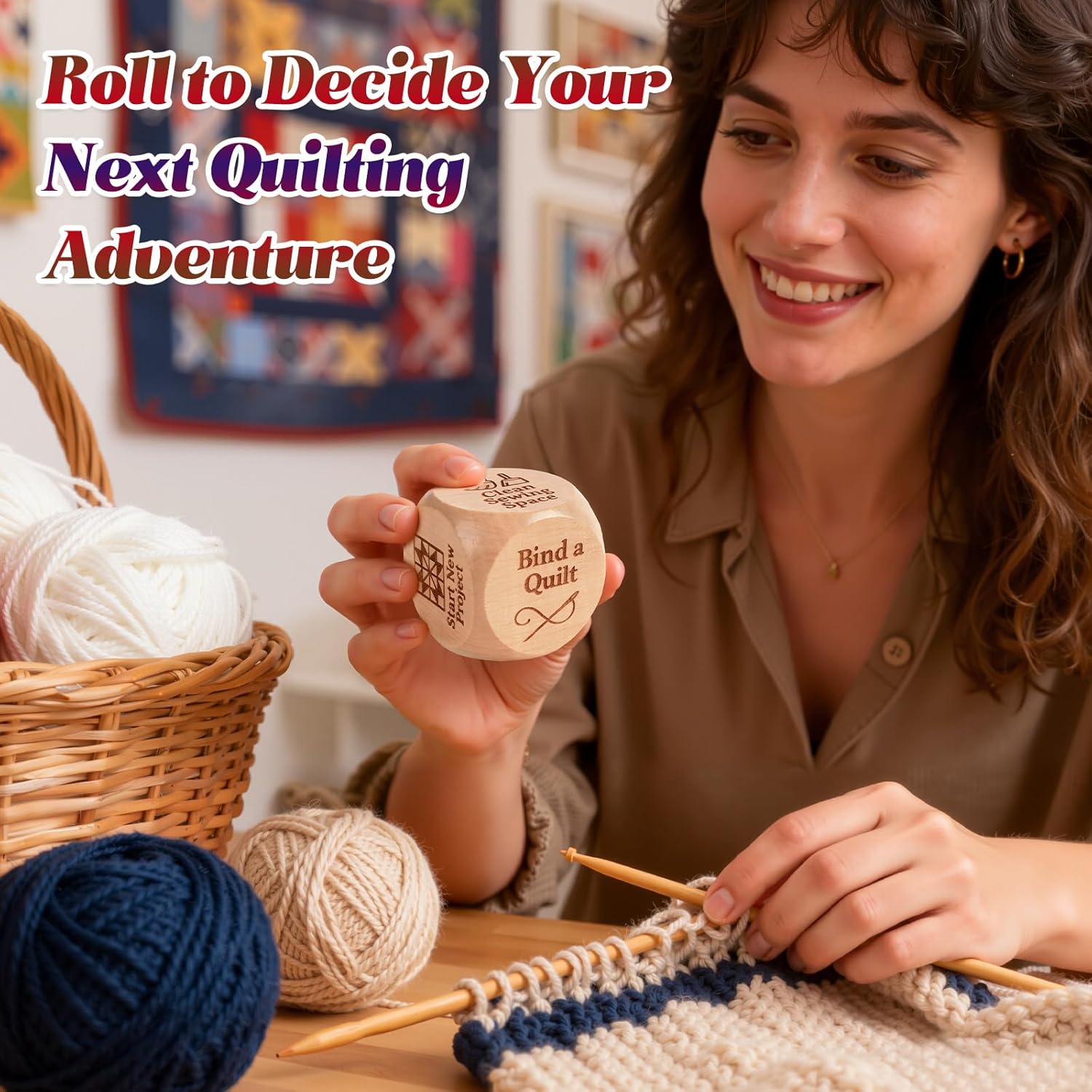 Quilter’s Dice, Wooden Quilting Decision Dice with 6 Engraved Sewing Tasks, Fun Sewing Tool for Quilters & Crafters, A Suitable for DIY Sewing Enthusiasts (3PCS)