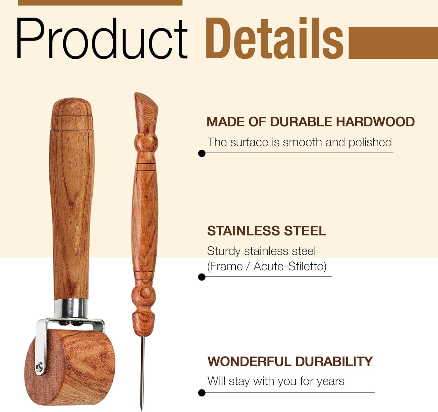 Alternative view of Savina Seam Roller & Stiletto for Sewing/Quilting - Wooden Pressing Roller, Easy to Grip Handle - Wooden Sewing Quilting Tools Set