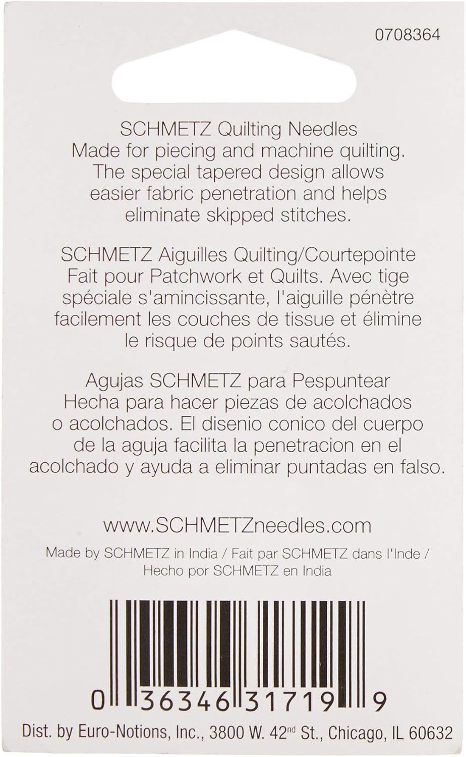 Euro-Notions 71834 Quilt Machine Needles-Size 14/90 5/Pkg