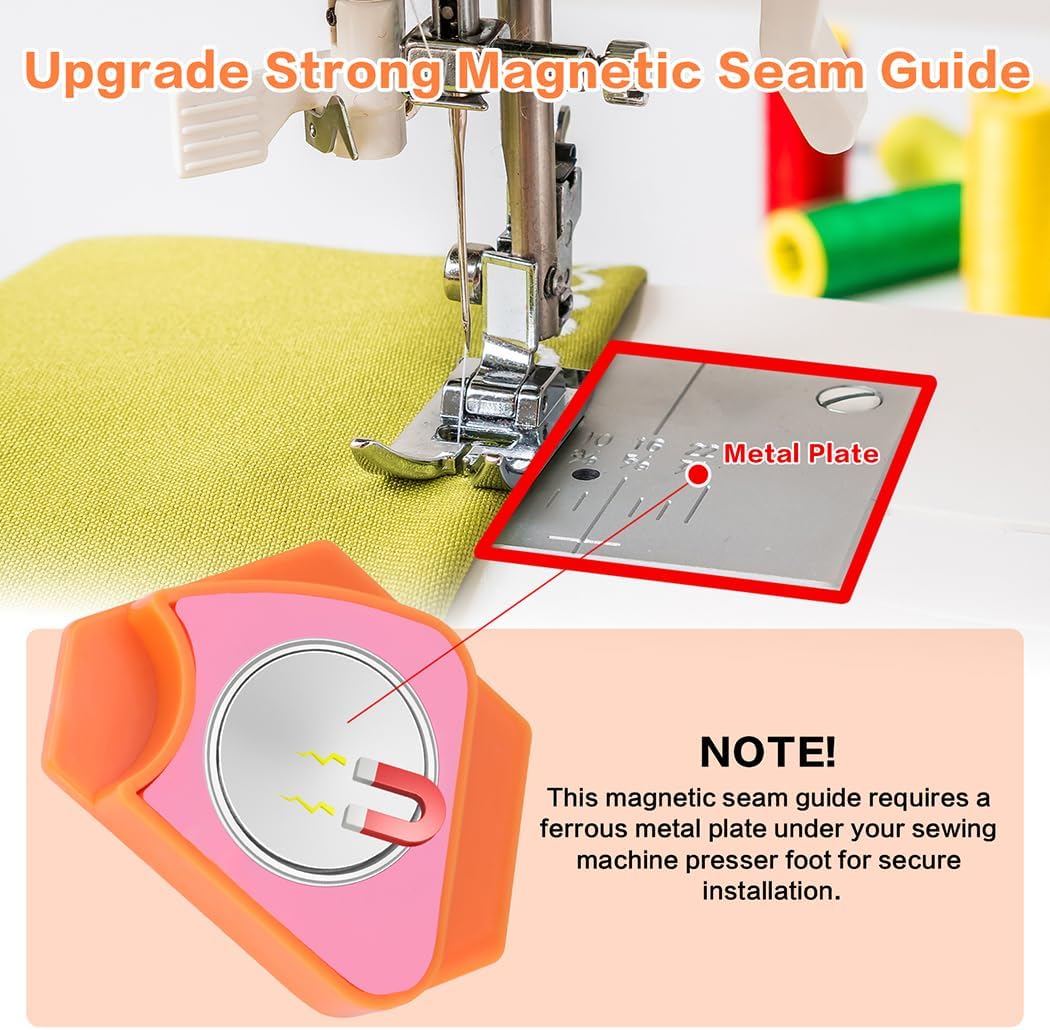 3 Pack Magnetic Seam Guide for Sewing Machine,Multifunctional Polygonal Hemmer Guide with Scale,Universal Sewing Quilting Supplies Accessories Tools(3 Color)