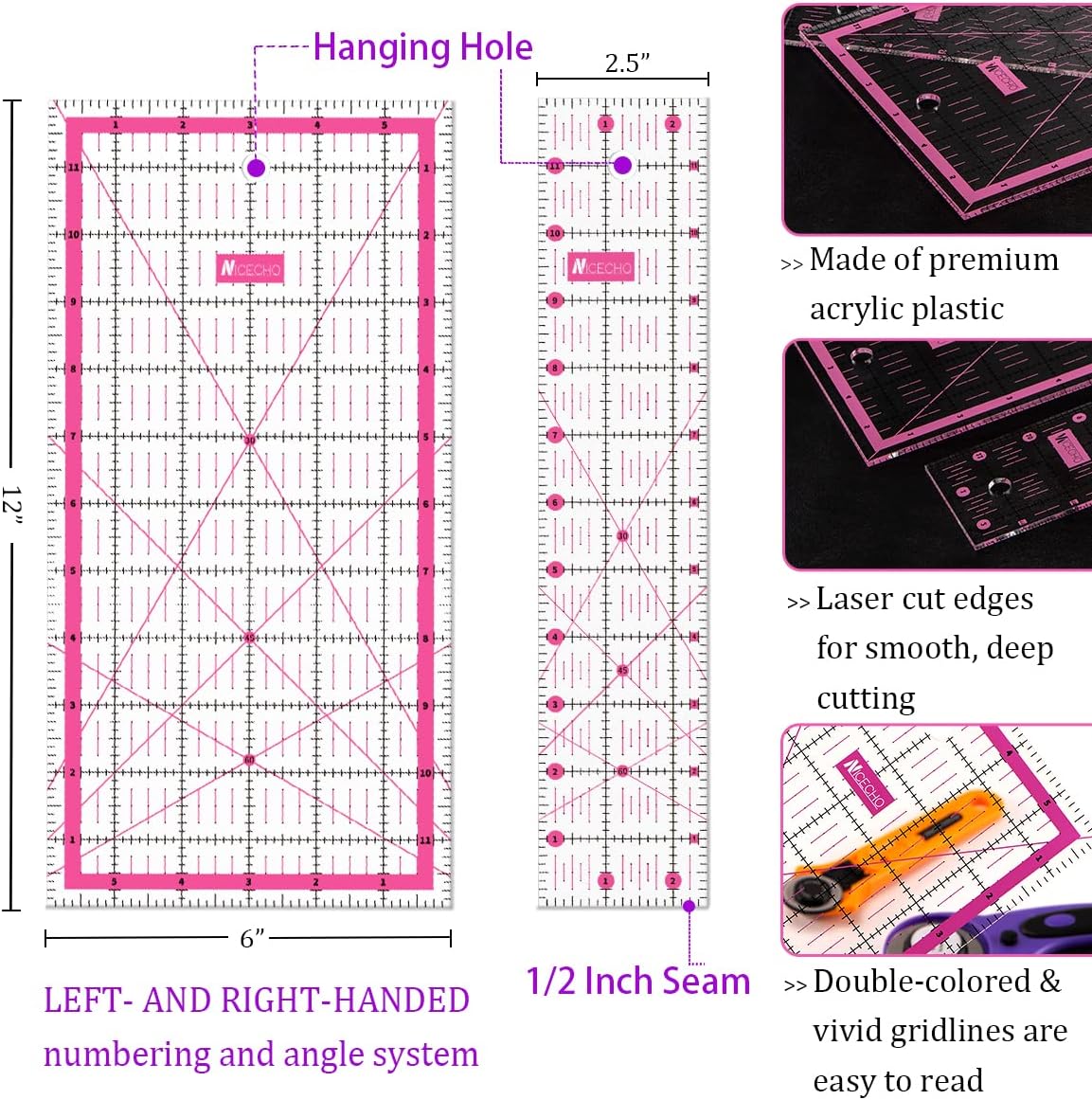 Alternative view of Rotary Cutter Set,Nicecho Sewing Quilting Supplies,45mm & 28 mm Fabric Cutters,8 Rotary Cutter Blades,A3 Cutting Mat for Sewing,6x12 & 2.5x12 In Quilting Rulers,Ideal Quilt kits for Lovers & Beginners