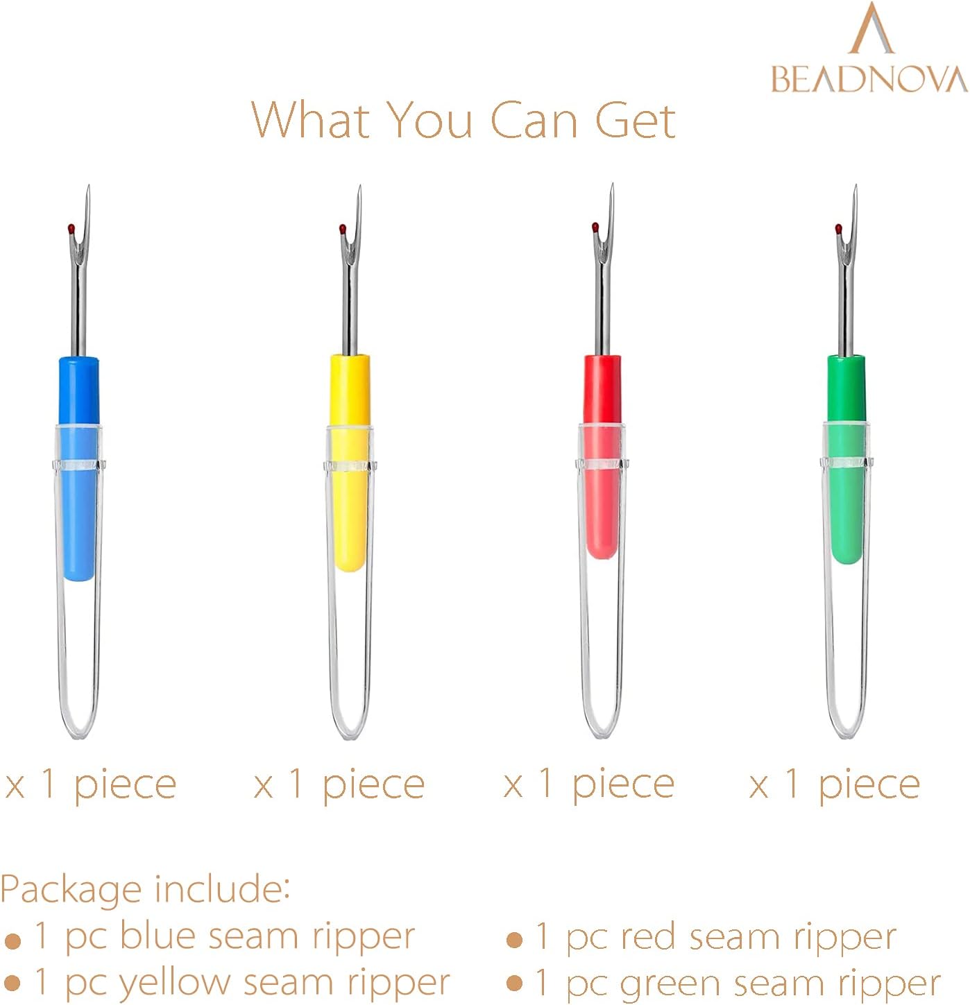 Alternative view of BEADNOVA Seam Ripper 4pcs Stitch Eraser Thread Cutter Small Clothes Tag Remover Seam Rippers for Sewing Crafting Thread Removing (4 Colors)