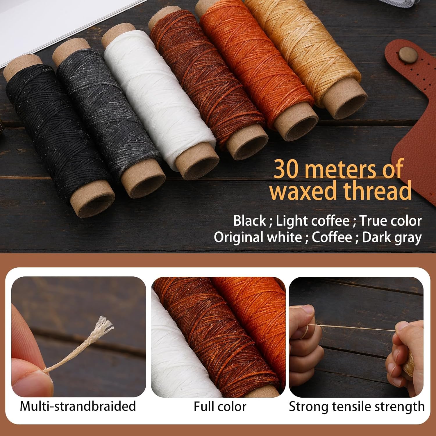 Sewing Awl Kit, Portable Tool Stitching Leather Sewing Thread, Waxed Thread Kit for DIY Leather Sewing Repair Craft
