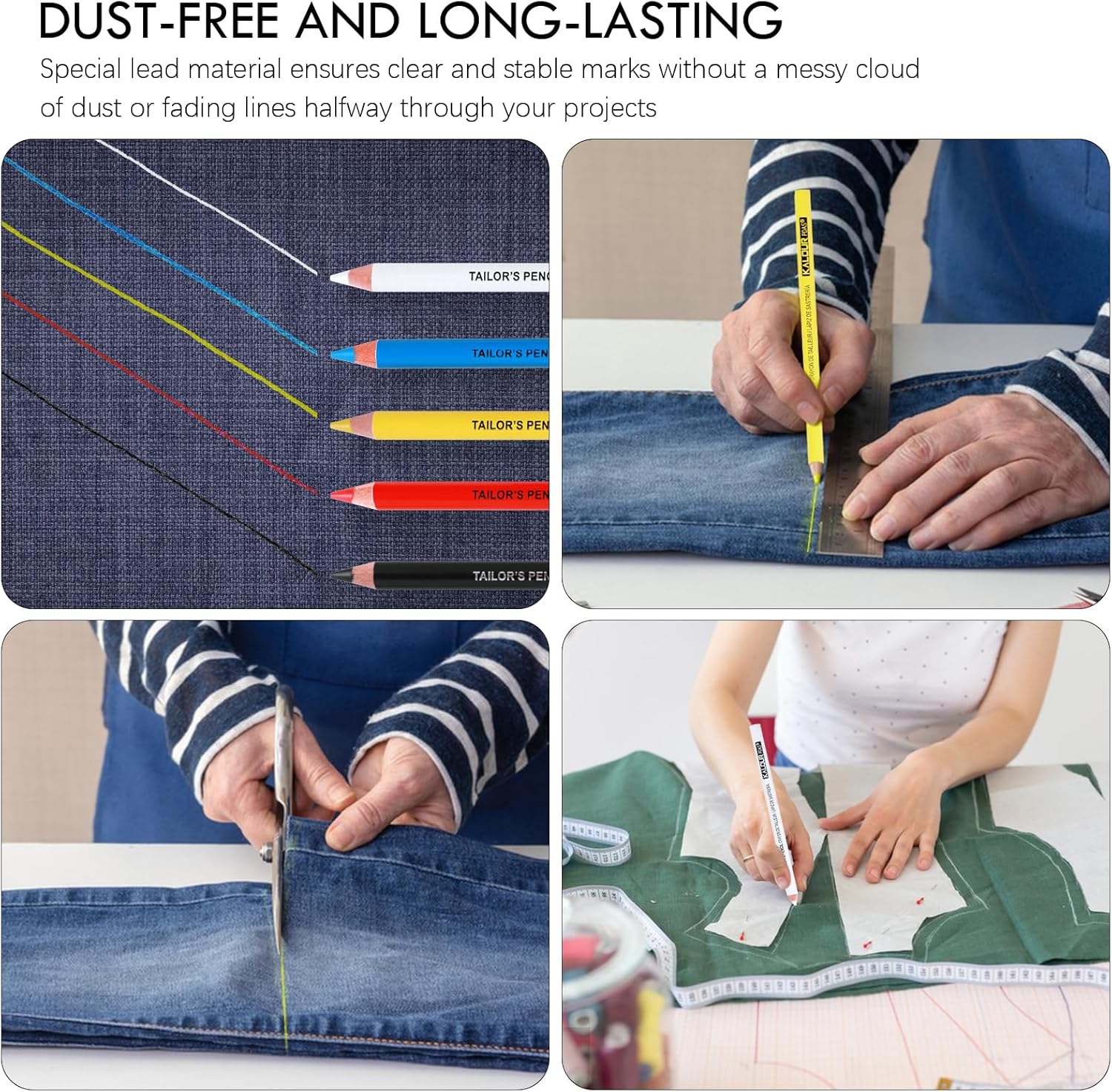 Alternative view of 12 PCS Tailors Pencil Set, Sewing Fabric Pencils and Fabric Marker Pens for Quilting, Sewing, Dressmaking Supplies, Water-Soluble, 6 Colors, Includes 2 Sharpeners