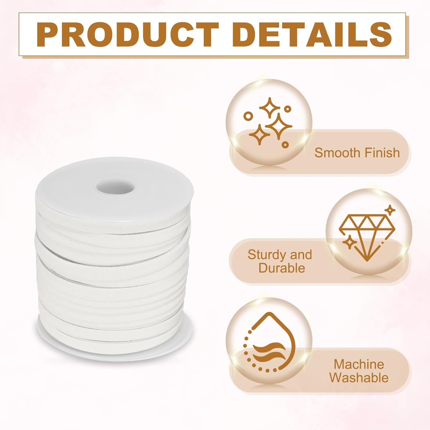 Alternative view of YELARXI Double Fold Bias Tape for Sewing, Quilt Binding Cotton Bias Tape Double Fold 1/4 Inch 25 Yards Fit for Hemming Seaming DIY Crafts Piping - (White)