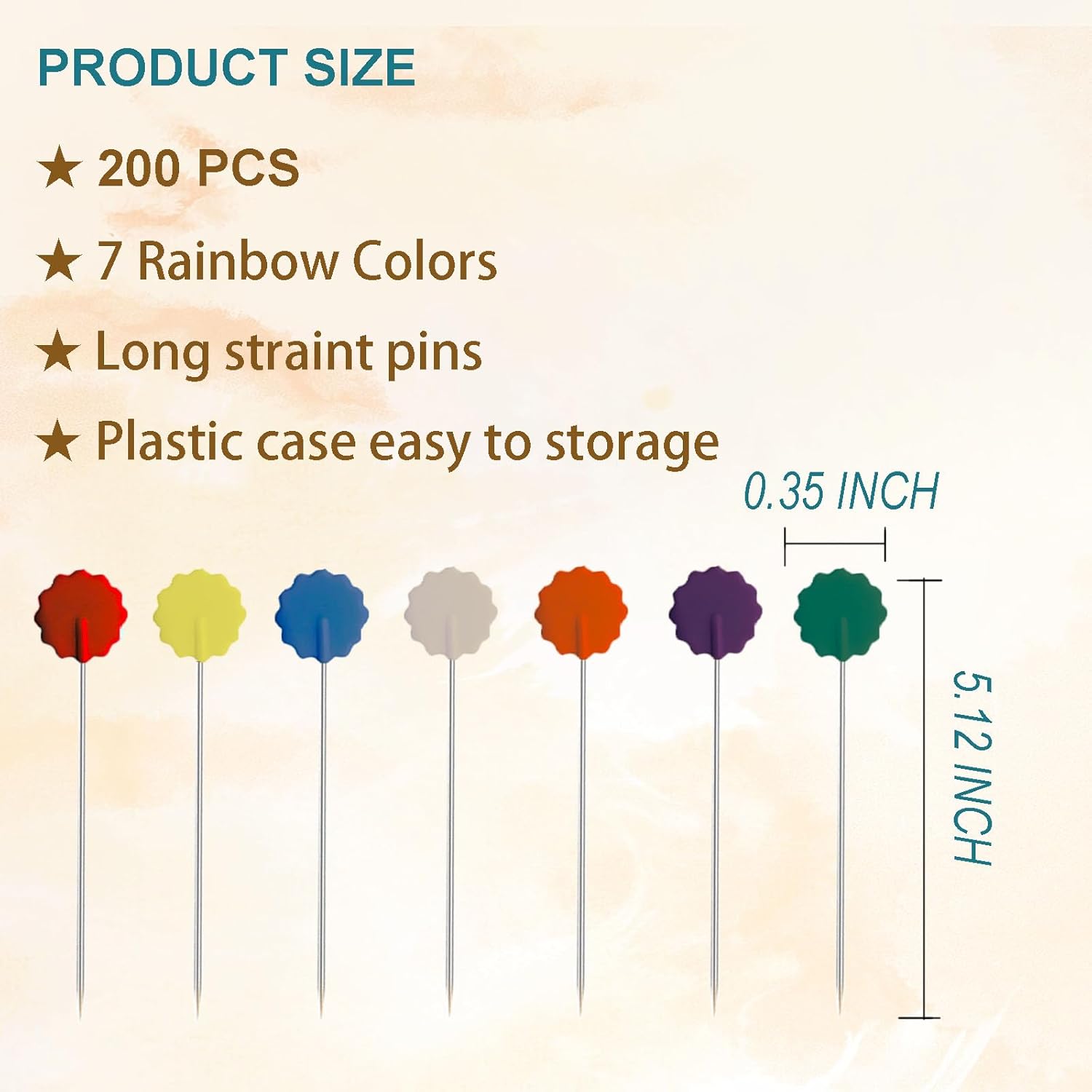 200Pcs Flat Head Sewing pins, Straight Pins with Flower Colored Heads, 2.16inch Quilting Pin for Sewing Supplies,Dressmaker, Craft, Fabric, DIY, Sewing Projects and Jewelry Decoration