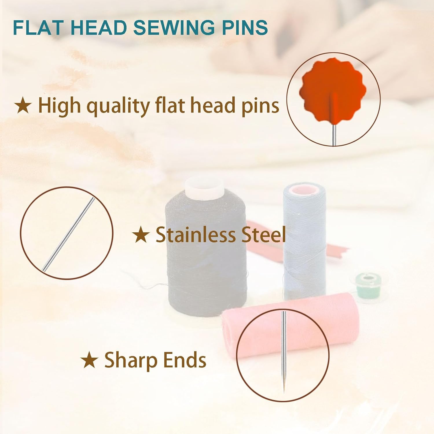 Alternative view of 200Pcs Flat Head Sewing pins, Straight Pins with Flower Colored Heads, 2.16inch Quilting Pin for Sewing Supplies,Dressmaker, Craft, Fabric, DIY, Sewing Projects and Jewelry Decoration