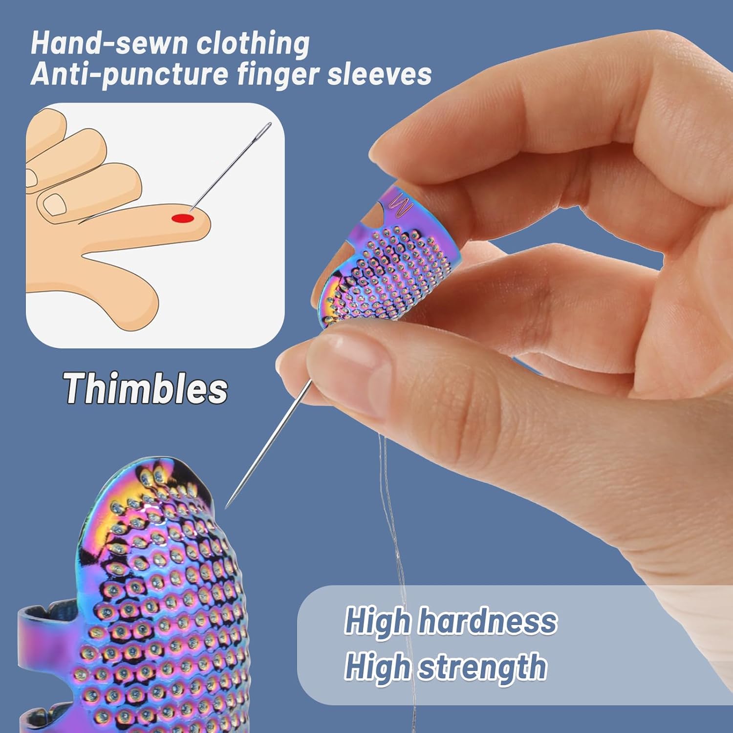 Alternative view of 8 Pcs Sewing Thimbles, Sewing Thimble Finger Protector, Fingertip Thimble Metal Dazzle Color Adjustable Metal Sewing Thimble Rings, Sewing Quilting Craft Accessories DIY Sewing Tools (2 Sizes, S/M)