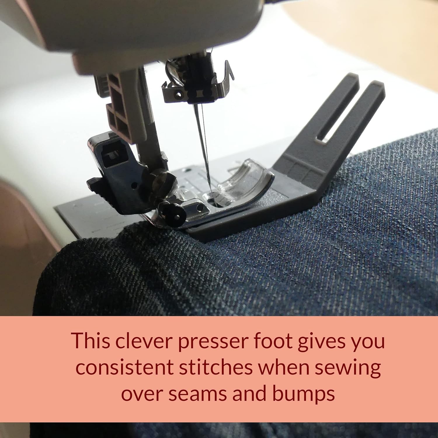 Madam Sew Bulky Seam Jumper – Hump Jumping Button Sewing Tool and Flush Plate Presser Foot for Chunky Denim and Hemlines – Compatible with Husqvarna Viking, Brother, Singer, Janome and Pfaff