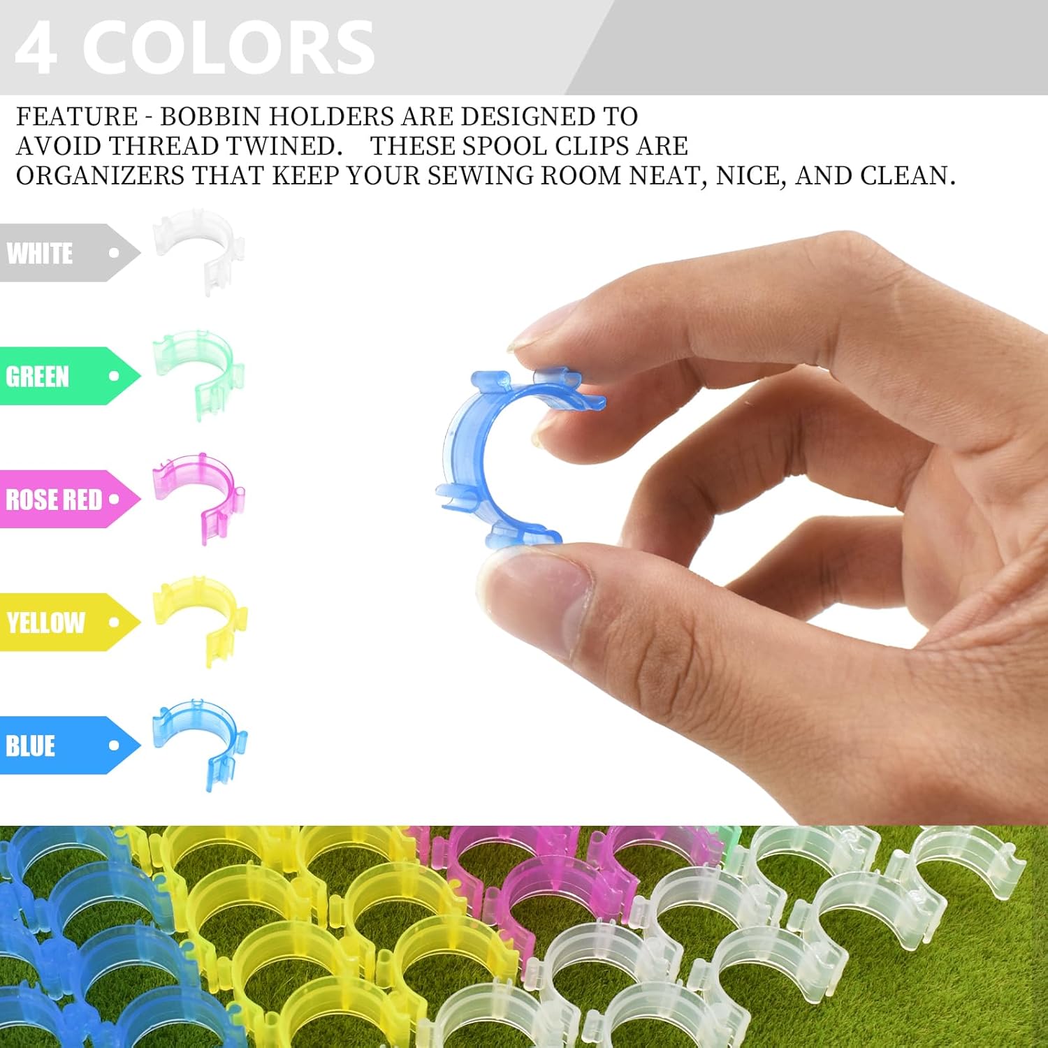 Alternative view of 85 Pcs Sewing Bobbin Clips Bobbin Holder Clips Colorful Bobbin Holder Clamps Thread Clips Sewing Tool Accessory Prevent Thread Tails for Thread Spool Organizing, 5 Colors