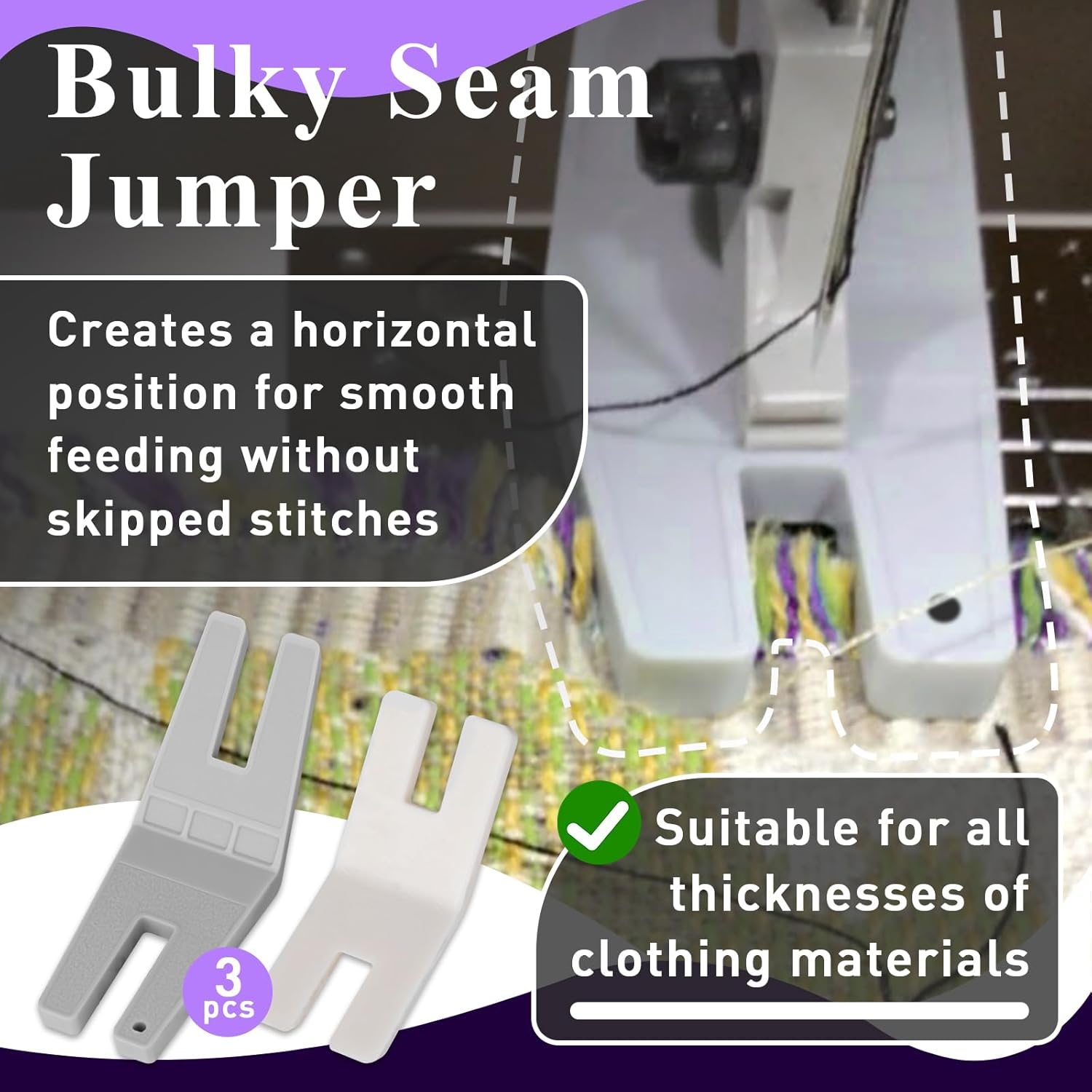 Alternative view of 6PCS Hump Jumper Sewing Tool, Seam Jumper Sewing Tool for Hemlines on Sweatwers, Denim, Seam Jumper Fit All Husqvarna Viking Brother Singer Janome Sewing Machines