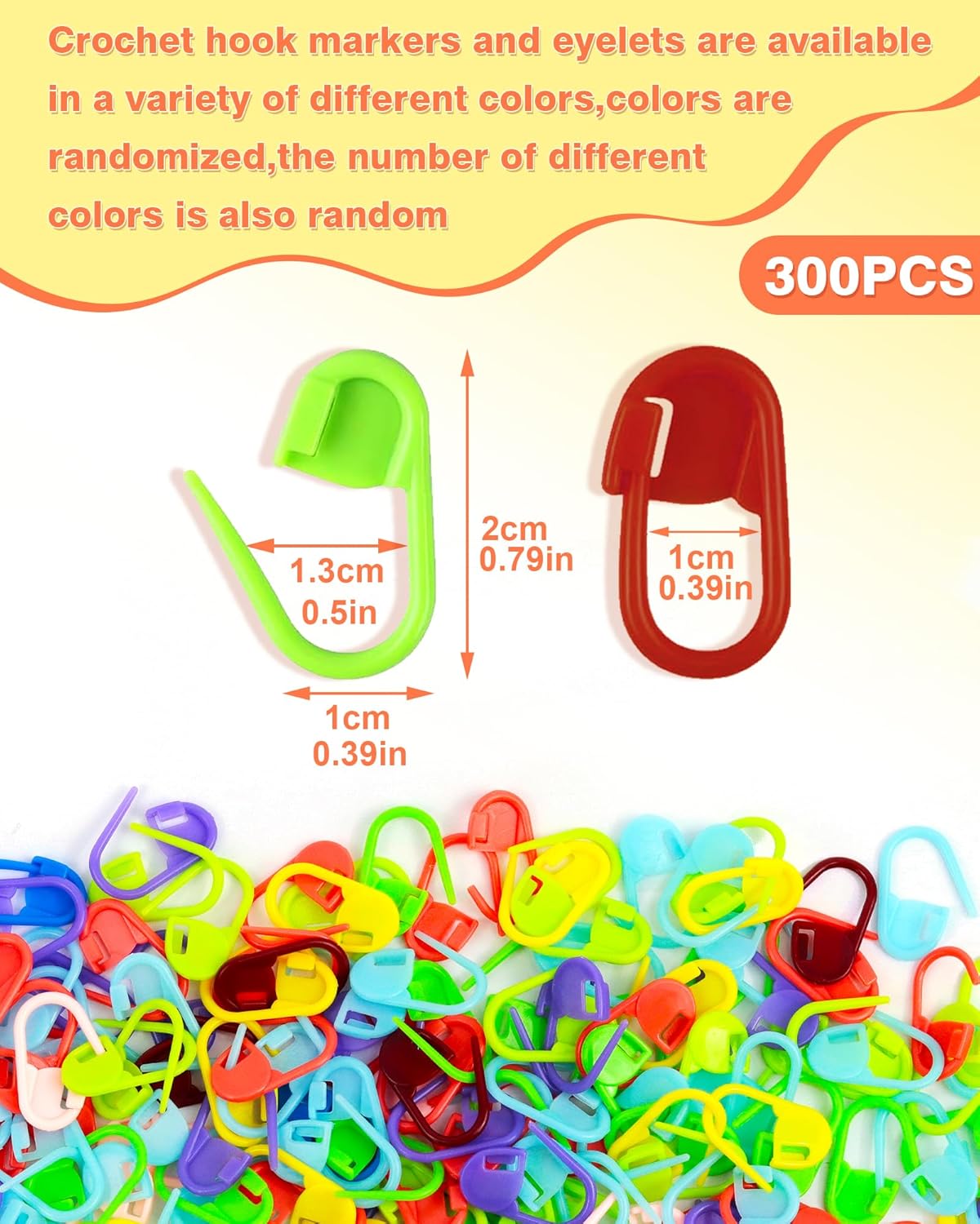 300pcs FIVEIZERO Stitch Markers with 6 pieces of large blunt sewing needles,colorful knitting markers,plastic crochet hook clip,bulk Crochet hook markers for knitting stitch locking clip crochet hooks