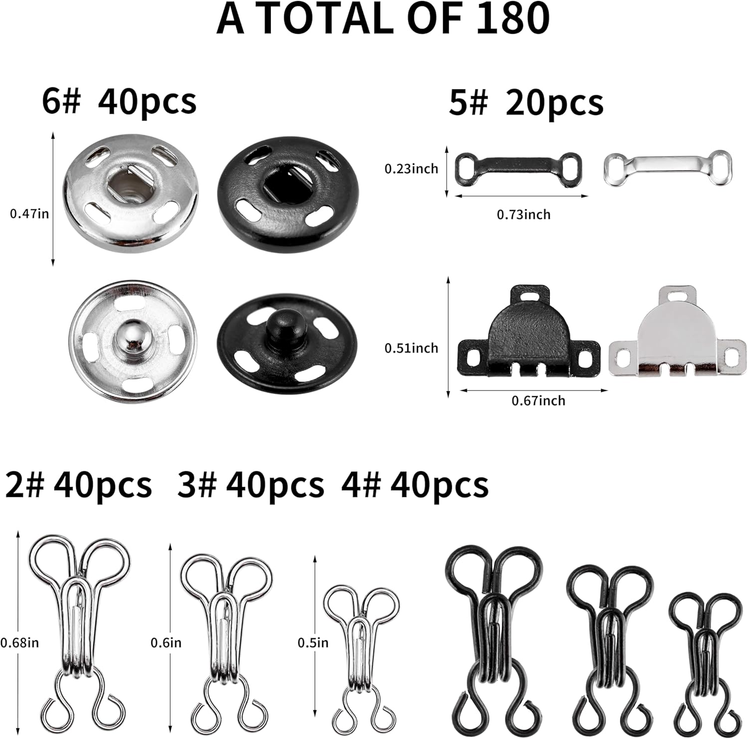 KOPOX 180PCS Hook and Eye Sewing Kit with Garment Buttons, Hook and Eye Closures, Fabric Snap Buttons, Garment Snap Buttons for Skirts Pants Dresses, Clothing and DIY Crafts