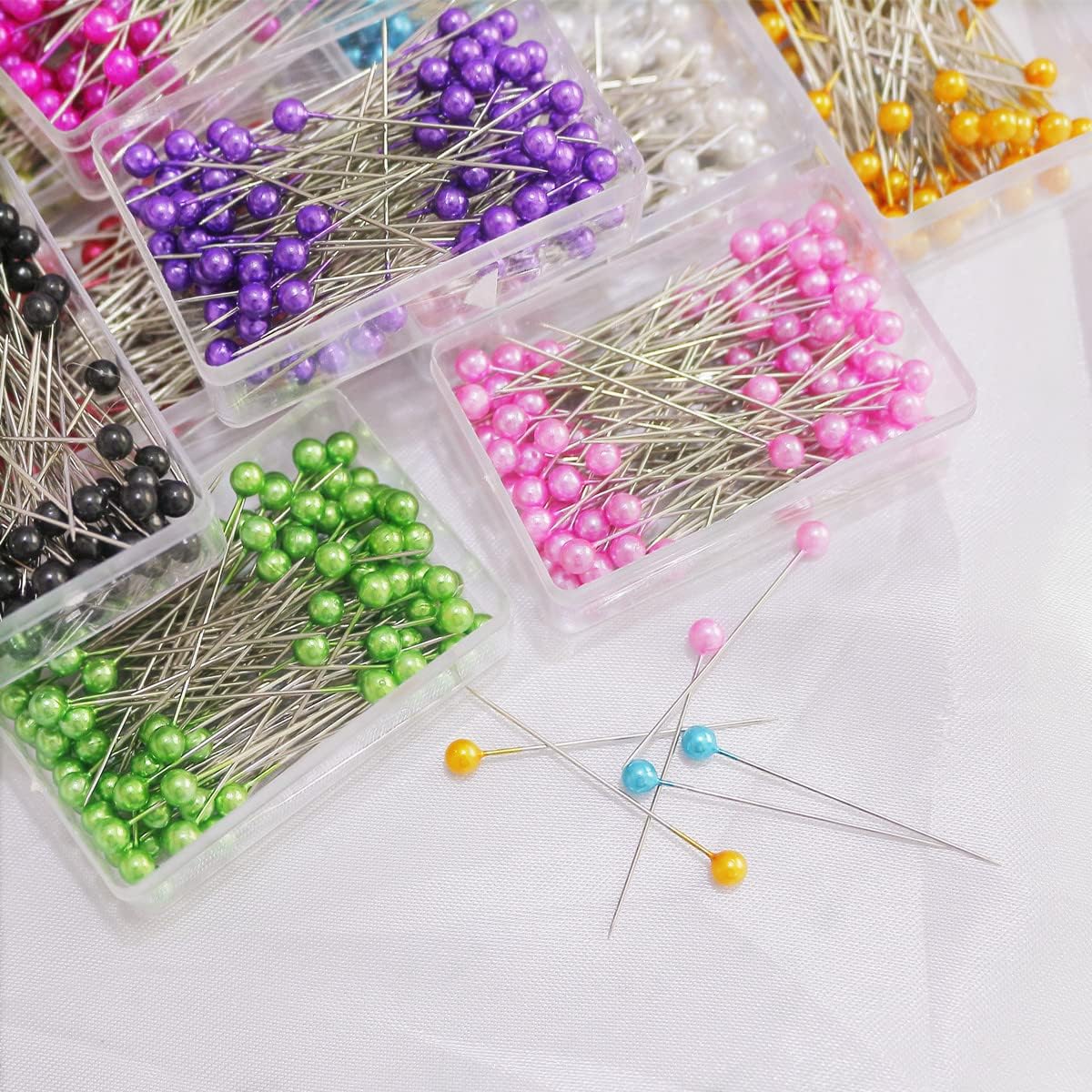 1200PCS Sewing Pins for Fabric, Straight Pins with Pearlized Ball Heads Long 1.6inch, Quilting Pins for Dressmaker, Jewelry DIY Decoration, Craft and Sewing Tools