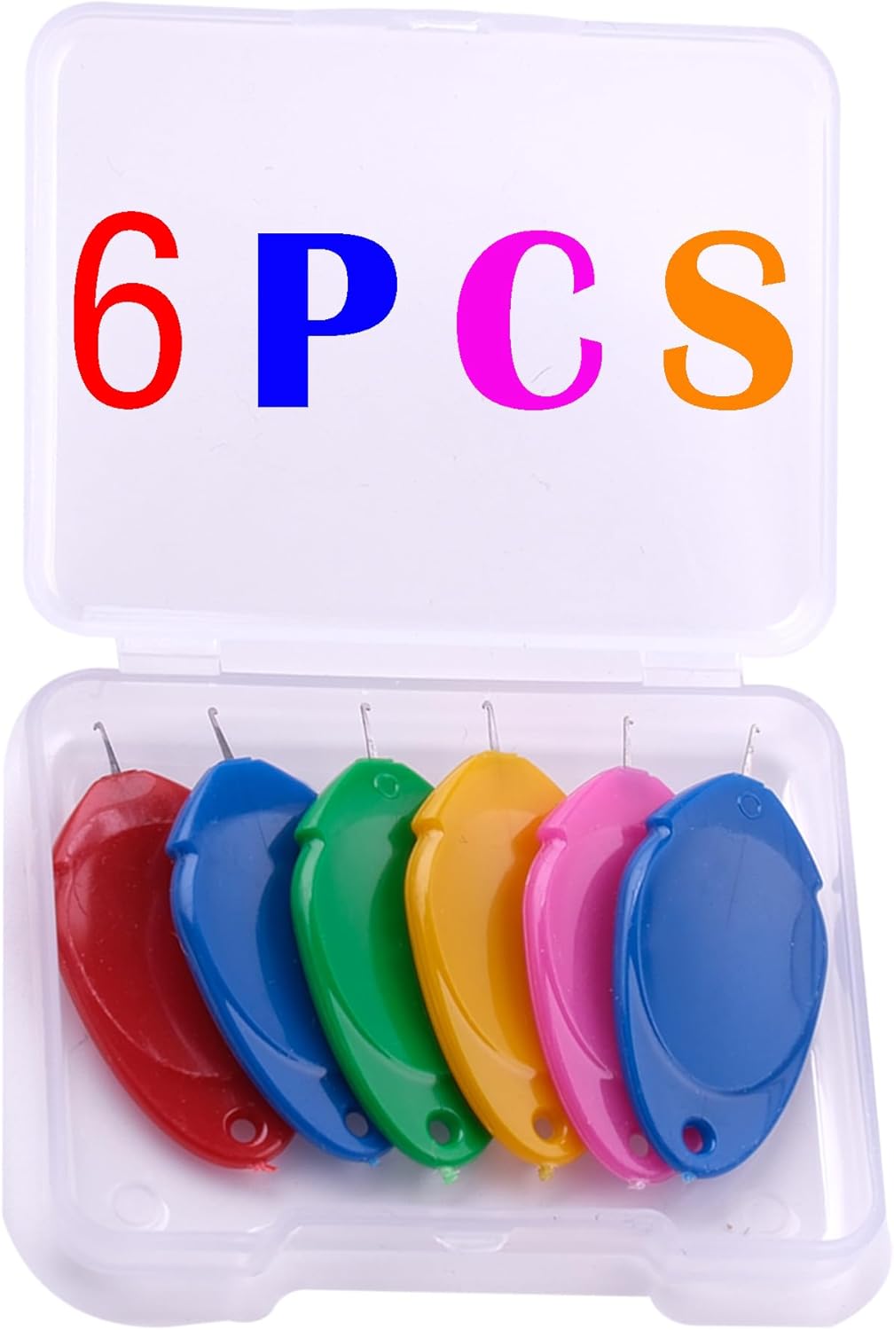 meeggrace Needle Threader, Small Needle Eye Threader Tool, Easy Threader for Machine and Hand Sewing, Fast and Precise Threading, Ideal for Needlework, with Transparent Box, 5 Colors in A Box(6PCS)