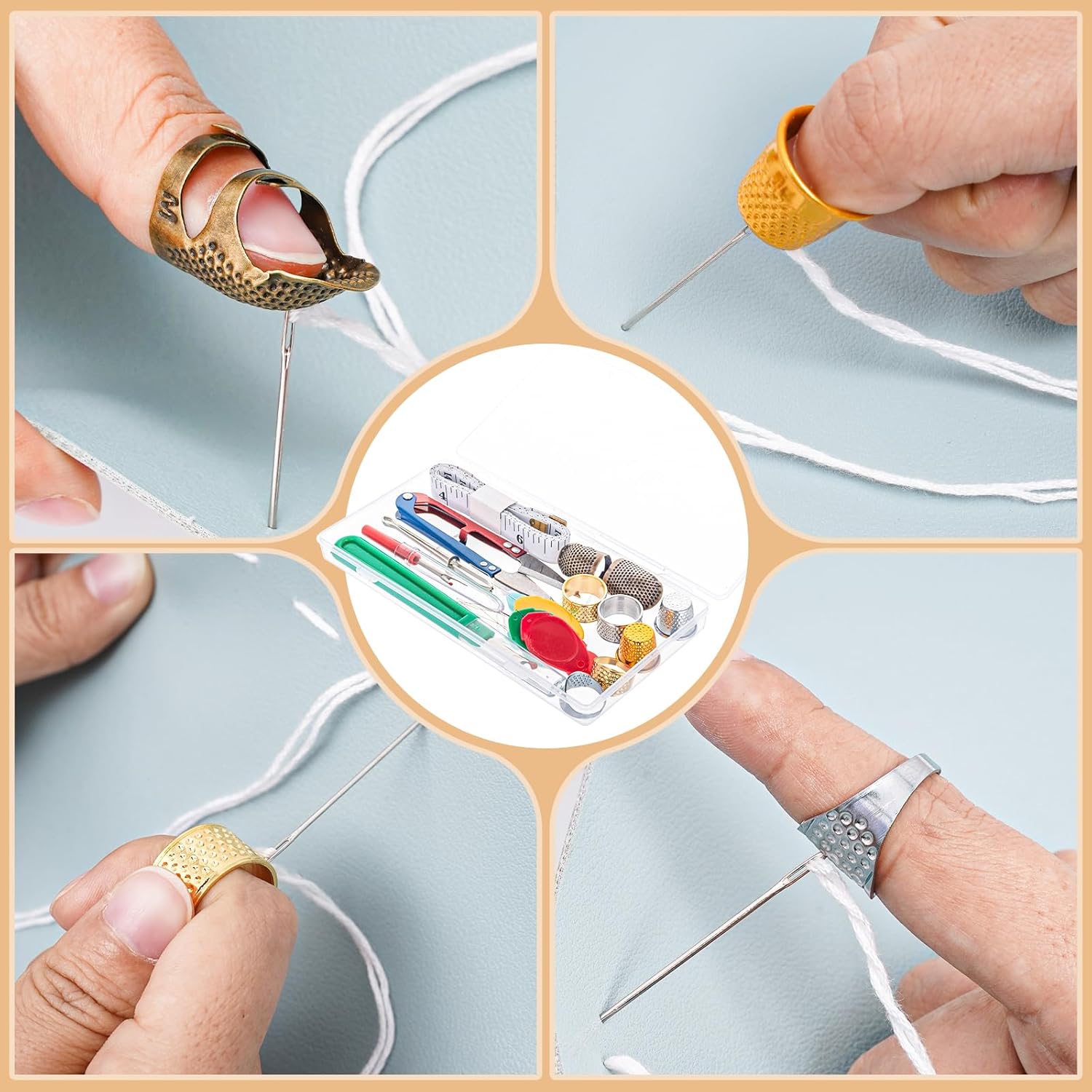 Alternative view of CousDUoBe 20 Pcs Sewing Thimble Kit,thimbles for Hand Sewing，Needle threaders，Seam Rippers for Sewing，Measuring Tape and Thread Snips, Hand Embroidery Craft（Complete Sewing Kit）