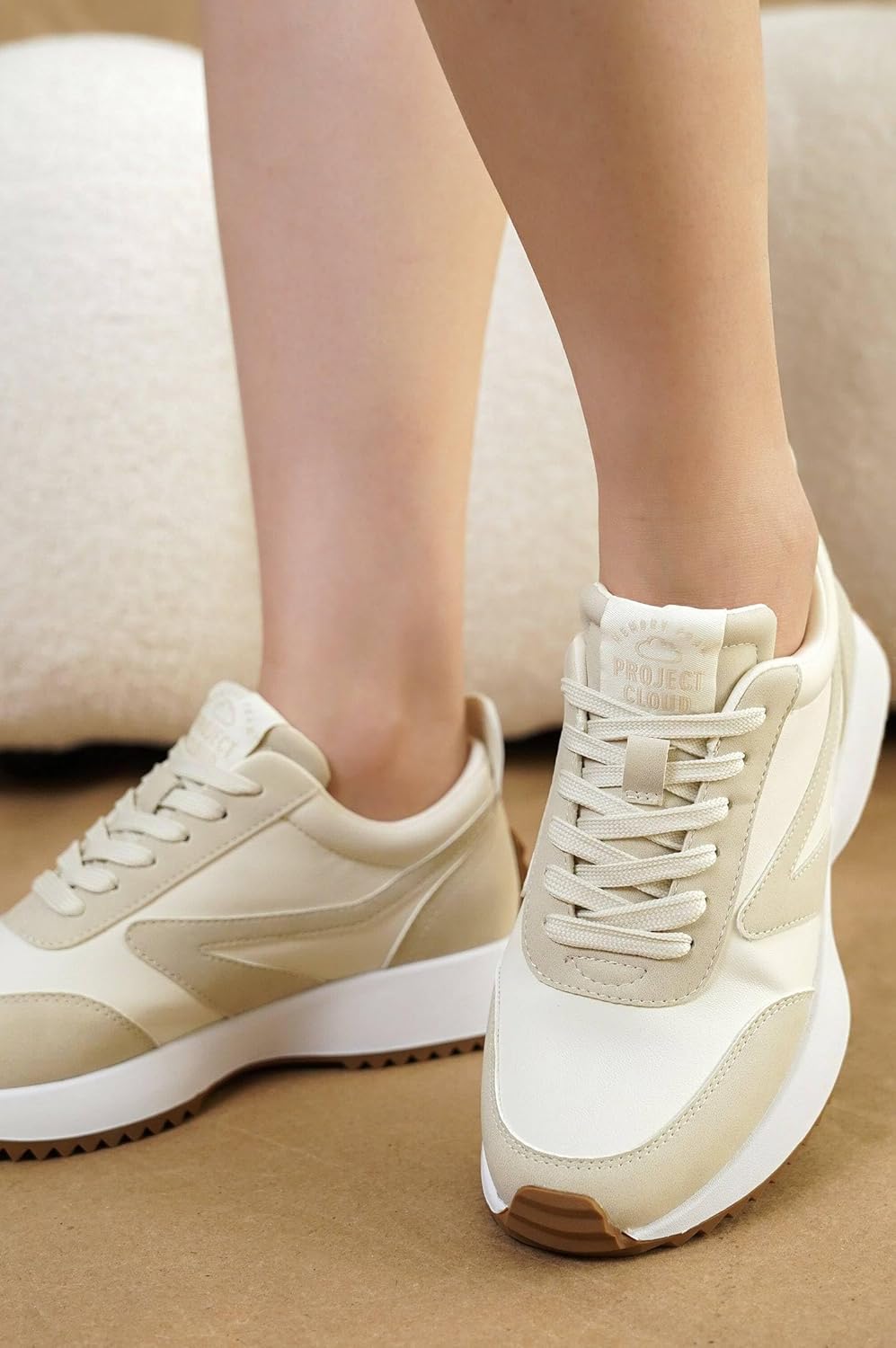 Project Cloud Womens Sneakers - Memory Foam Insole and Lightweight Spring Shoes - Non-Slip Lace Up Trendy Shoes - Fashion Sneakers for Women 2026 (Serena)