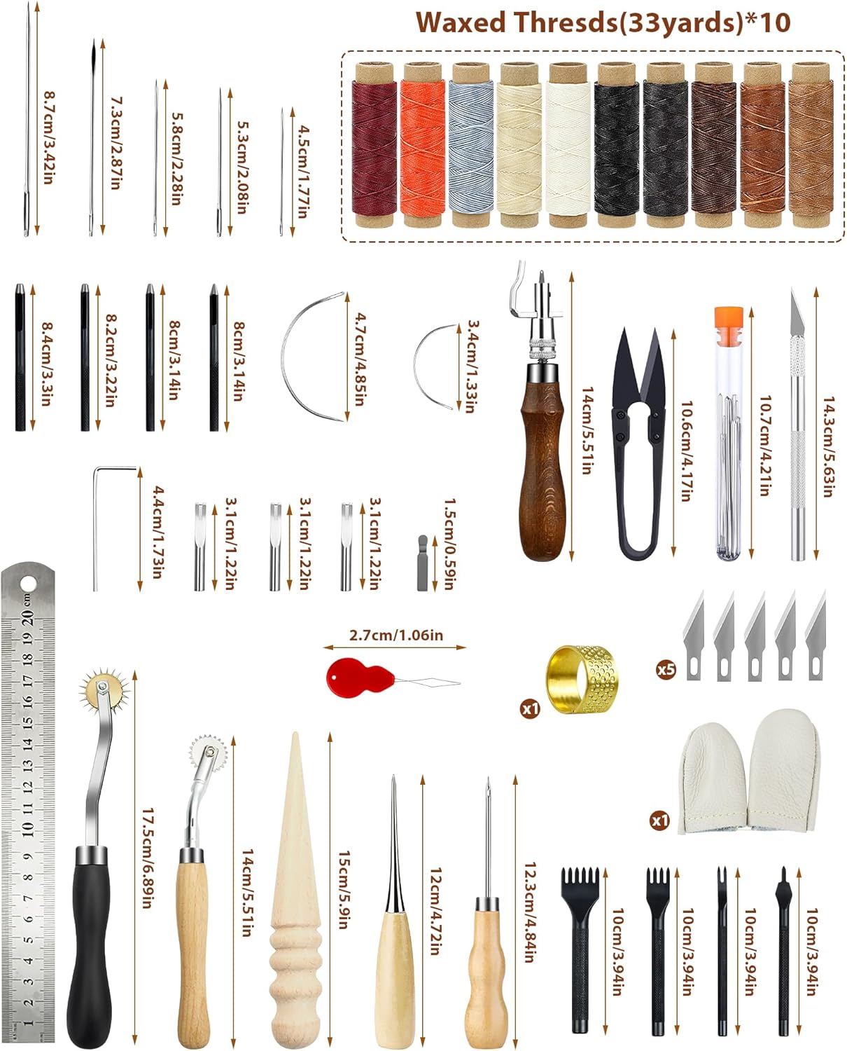 PLANTIONAL Leather Working Tools for Beginners: Professional Leather Craft Kit with Waxed Thread Groover Awl Stitching Punch for Leathercraft Adults Gifts 02