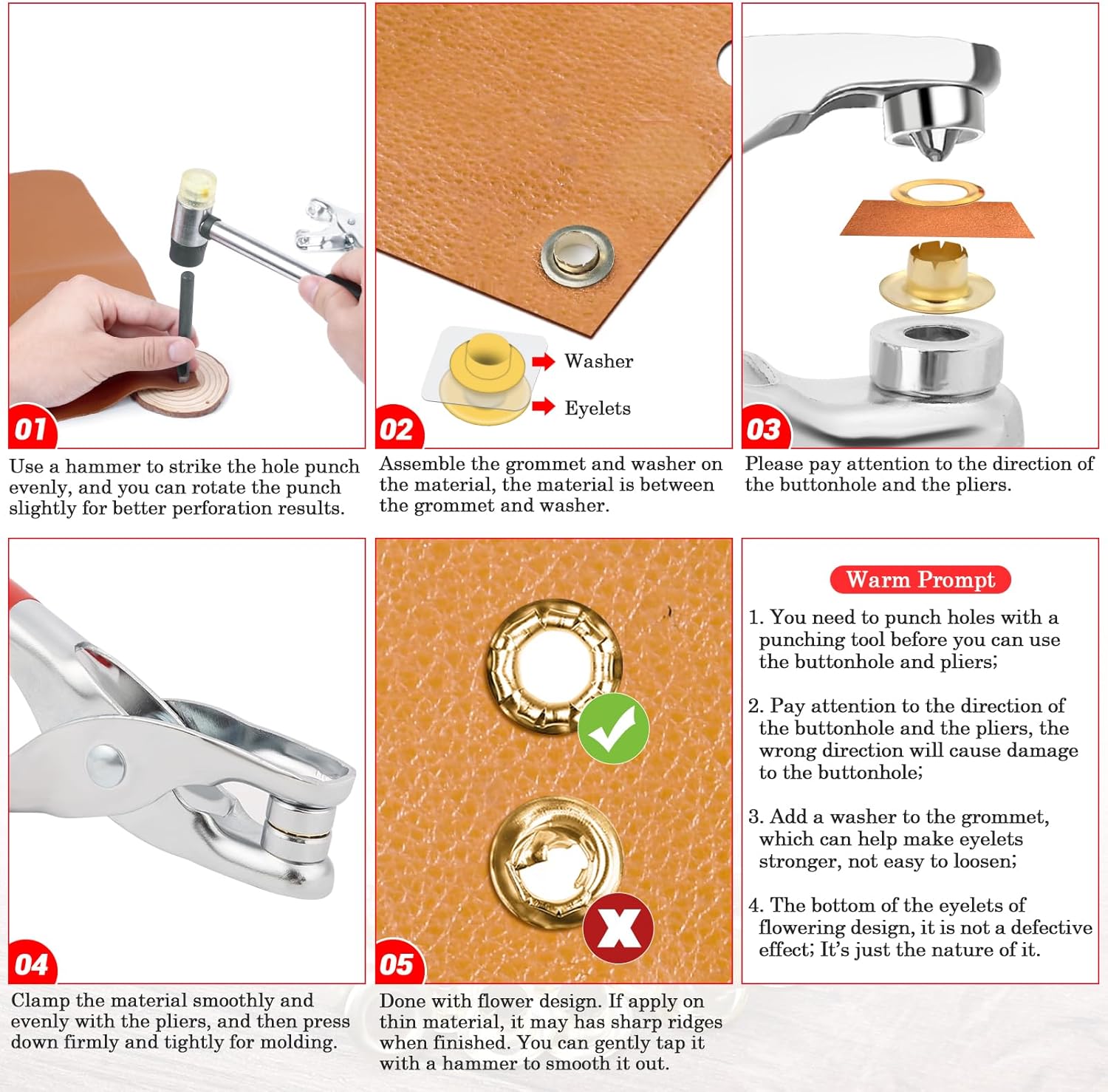 Alternative view of 803Pcs Grommet Eyelet Pliers Kit, 1/4 Inch Grommet Tool Kit with 800 Metal Eyelets, Grommet Hand Press kit for Leather Crafts(Inside Dia: 6.4mm/Outer Dia: 12mm (A.I.S.)/Flange Width: ~3mm)