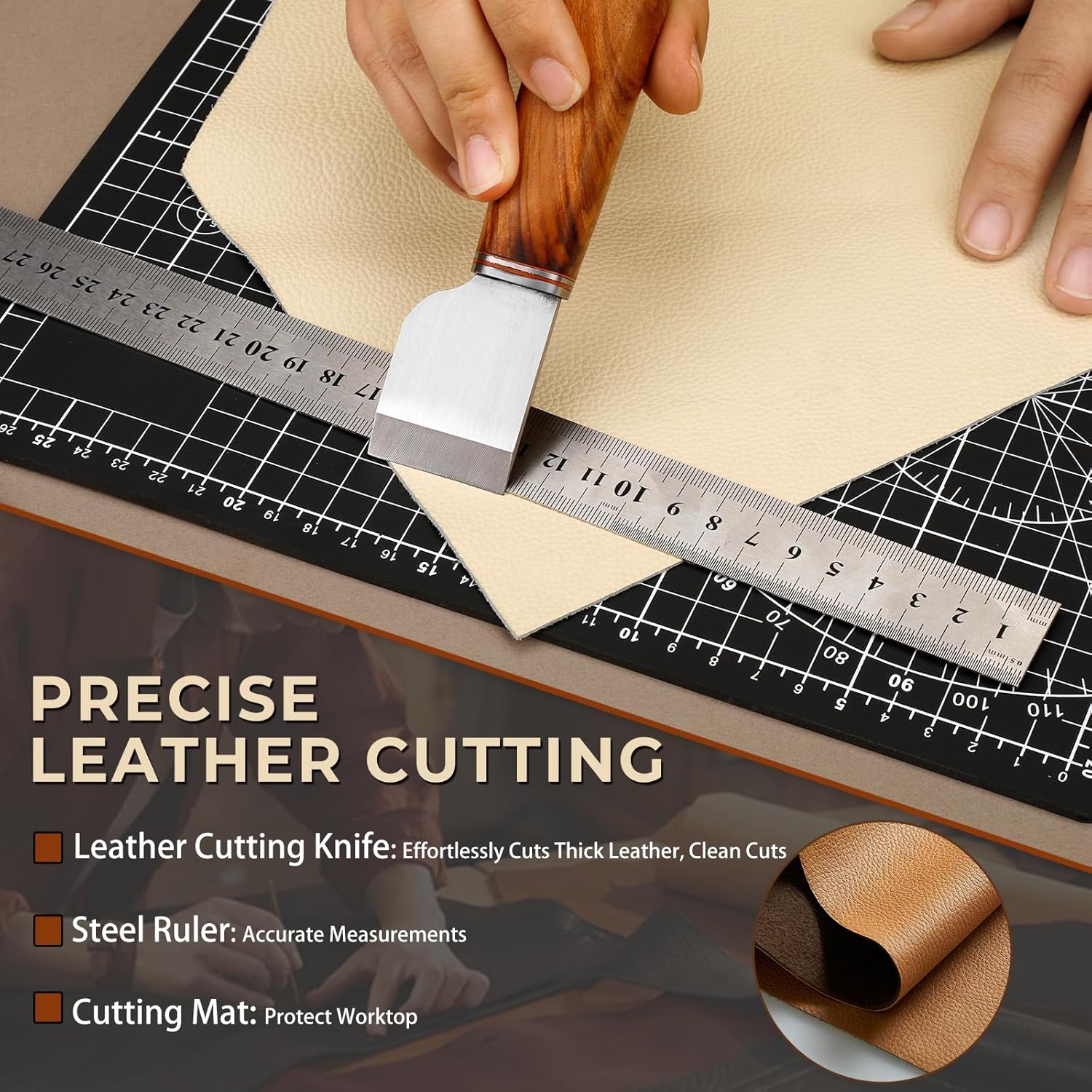 Alternative view of CBHGFEA Leather Working Kit, Leather Working Tools and Crafting Kit with Custom Storage Bag, Engraving, Cutting, Sewing, Stamping, Sanding Supplies for DIY Handicraft Making and Repair