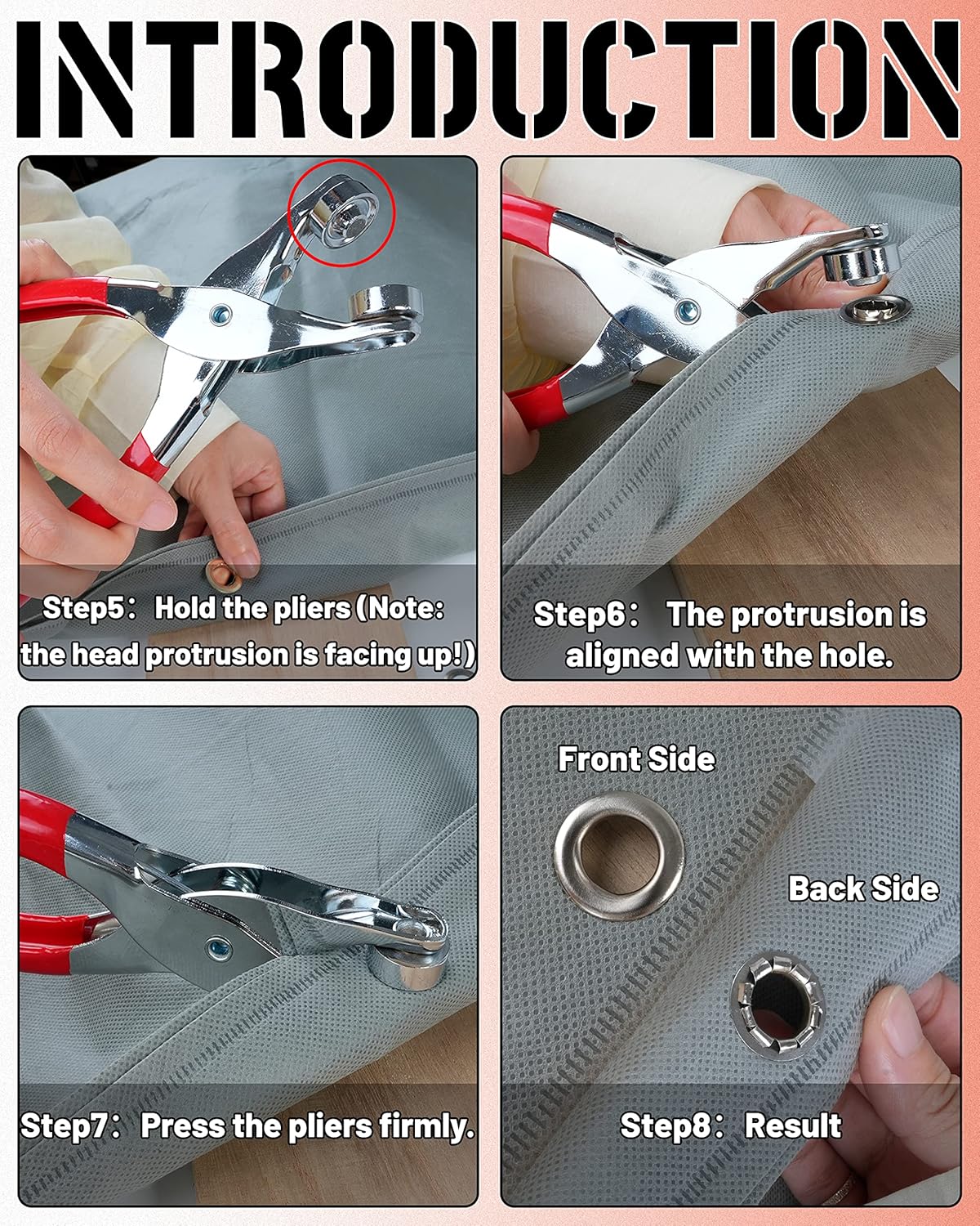 150Pcs 1/2 Inch Grommet Tool Kit, Leather Hole Punch Pliers, Grommets Kit with 150 Metal Eyelets in Silver for Leather, Shoes, Fabric, Belts - Image 4