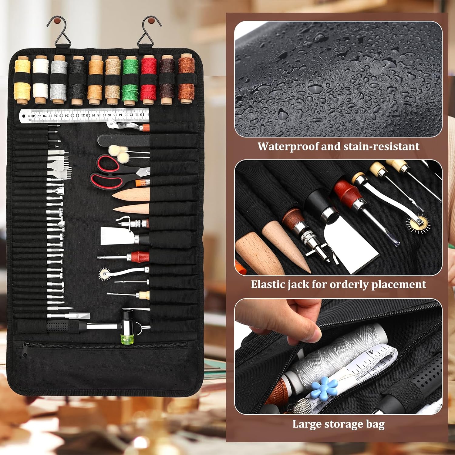 Alternative view of QMNNMA 102PCS Leather Working Tools Leather Crafting Kit with Custom Storage Bag, Stamping Tools for Sewing, Carving, Cutting, Punching, Stamping