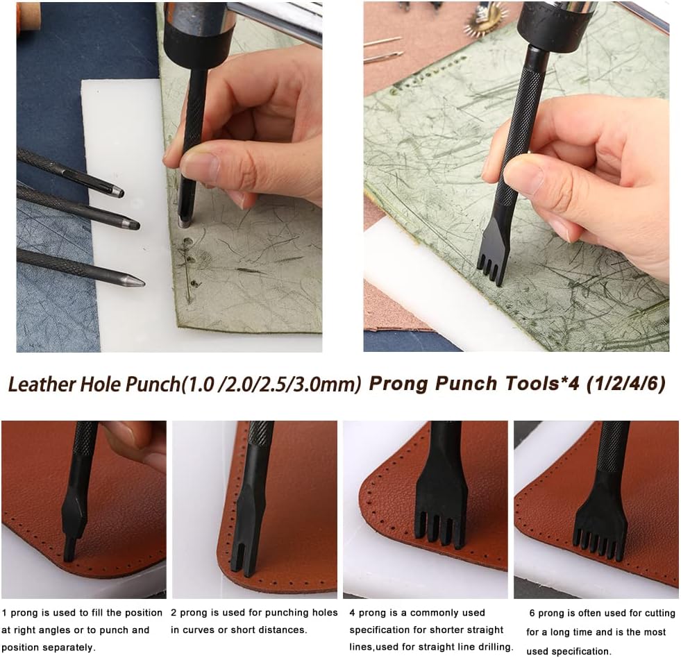 BUTUZE Leather Working Tools, Practical Leather Craft Kit with Waxed Thread Groover Awl Stitching Punch Hole for Leathercraft Beginner or Adults Gifts - Comes with Tool Manual - Image 3