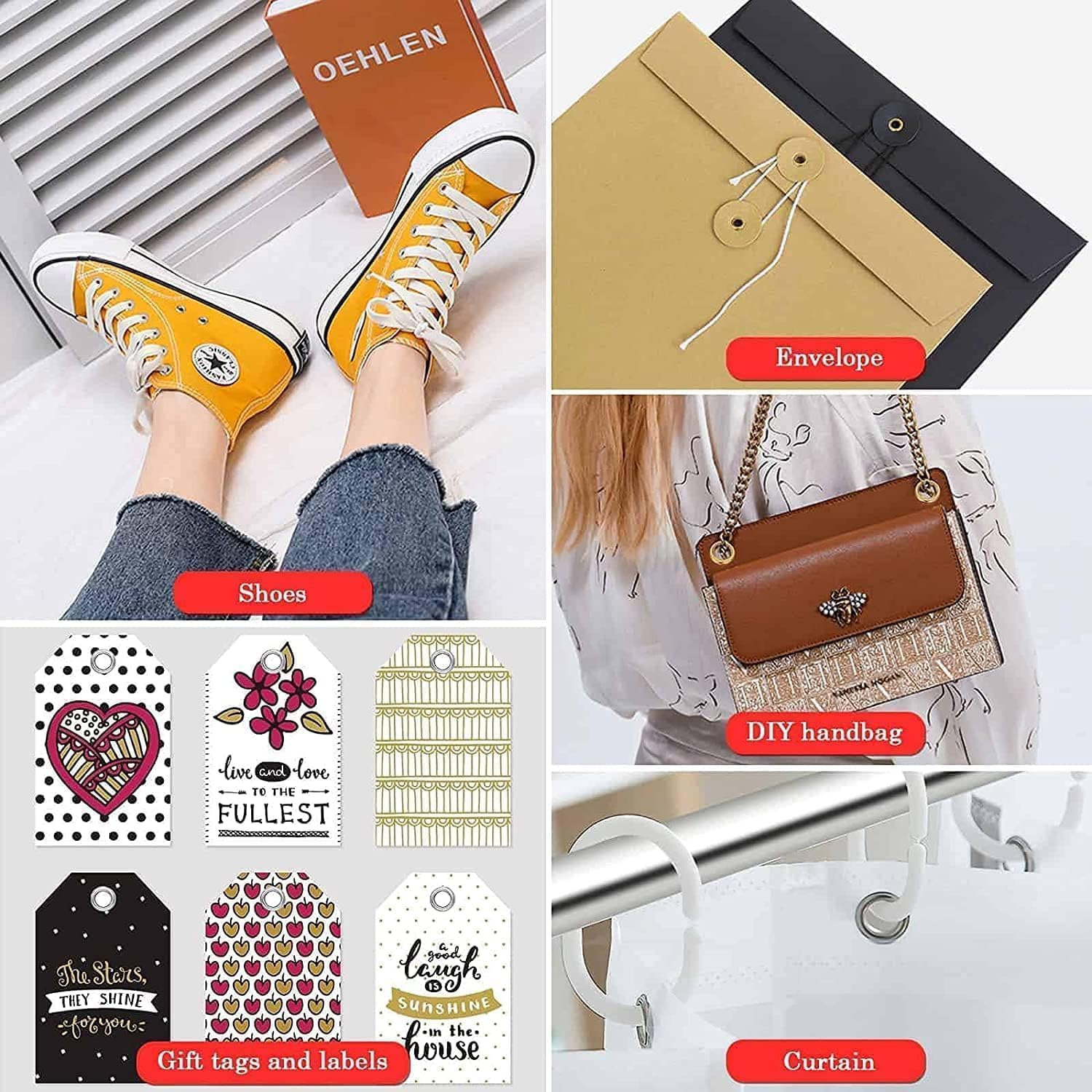 803Pcs Grommet Eyelet Pliers Kit, 1/4 Inch Grommet Tool Kit with 800 Metal Eyelets, Grommet Hand Press kit for Leather Crafts(Inside Dia: 6.4mm/Outer Dia: 12mm (A.I.S.)/Flange Width: ~3mm) - Image 5