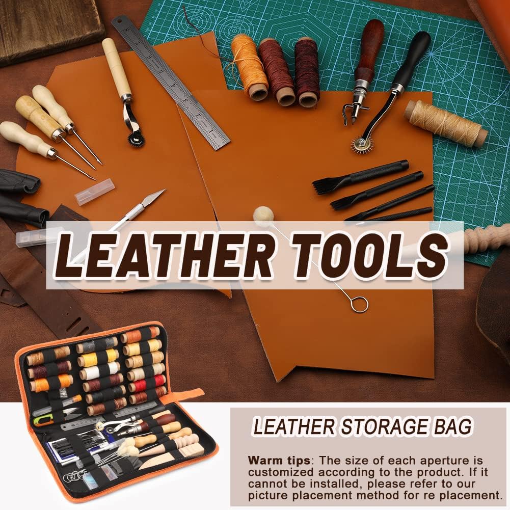 BUTUZE Leather Working Tools, Practical Leather Craft Kit with Waxed Thread Groover Awl Stitching Punch Hole for Leathercraft Beginner or Adults Gifts - Comes with Tool Manual - Image 6