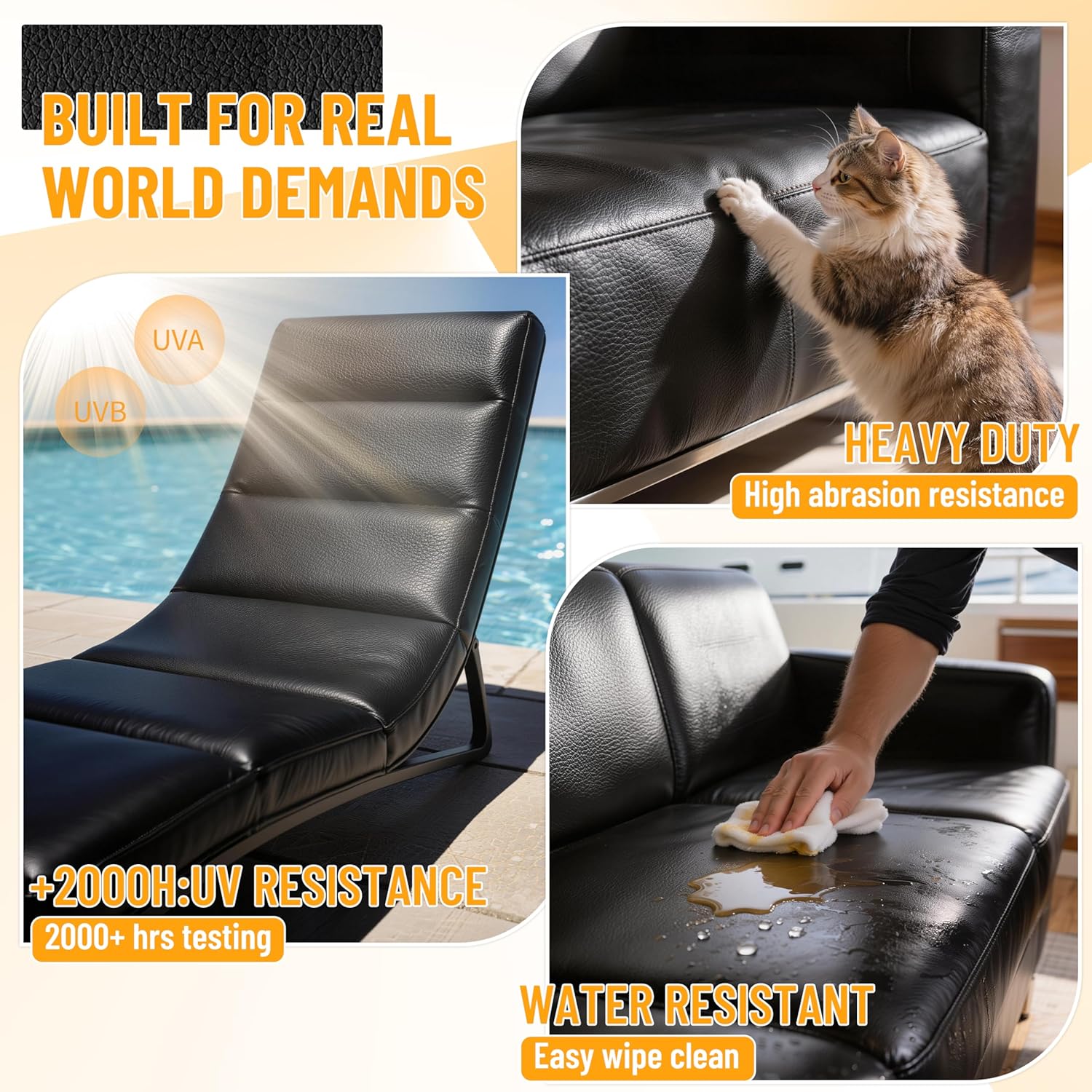 Alternative view of Marine Vinyl Upholstery Faux Leather: Meneng Black Grain Faux Leather 54"x36" Marine Vinyl Fabric Waterproof Durable for DIY Upholstery Boat Car Sofa