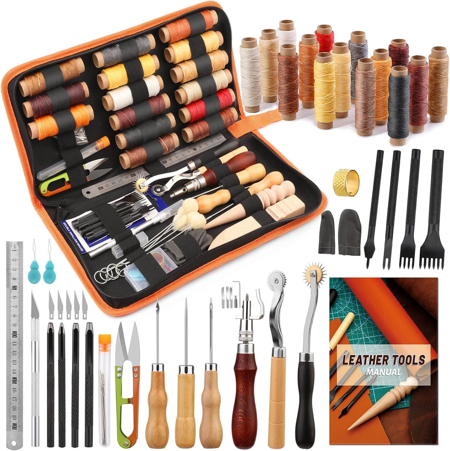 BUTUZE Leather Working Tools, Practical Leather Craft Kit with Waxed Thread Groover Awl Stitching Punch Hole for Leathercraft Beginner or Adults Gifts - Comes with Tool Manual - Image 7