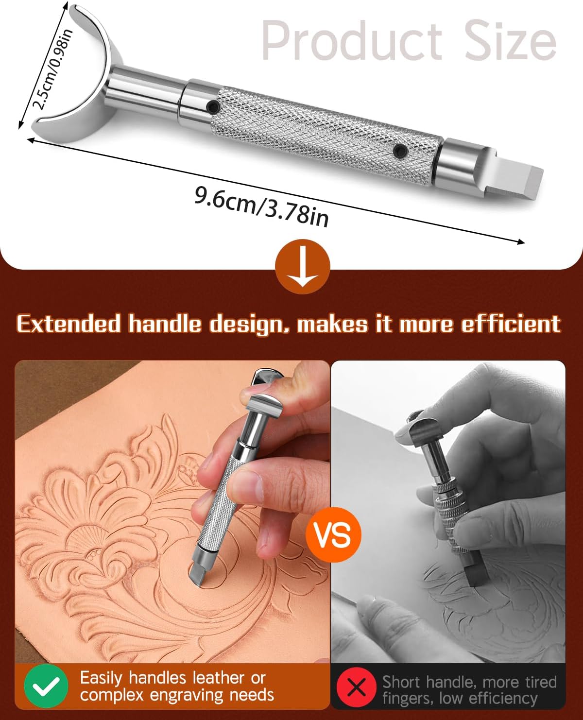 Leather Swivel Knife, Leather Engraving Knife with Extended Handle, 3 Replaceable Blades for Engraving and Stamping, Professional Diy Craft Tool