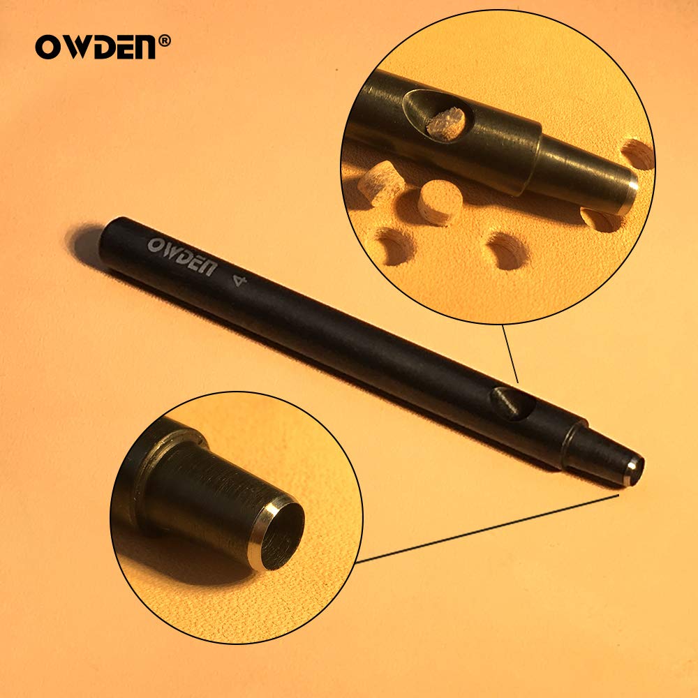 Alternative view of OWDEN Professional 6Pcs. Leather Hollow Punch Set. Size: 1.0-5.0mm for Belt, Watch Band and Strap Gasket. with a Free mini Cutting mat.