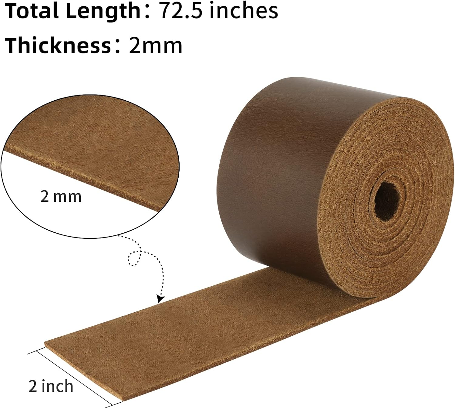 Alternative view of Ringsun 2 Inches Wide Flat Leather Straps for Crafts, Full Grain Leather Strips for Crafts, Tooling (2mm Thick 72.5 Inches Long Dark Brown)