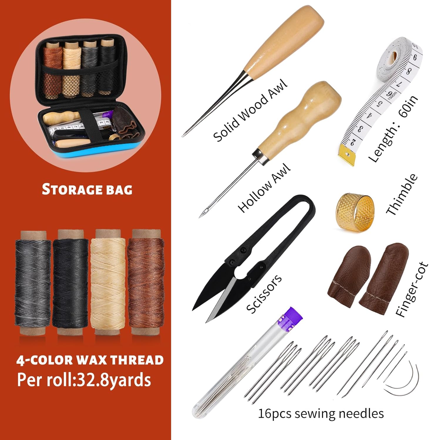 Alternative view of MORFEN Leather Sewing Kit, Leather Stitching Kit with Sewing Awl, Needles, Waxed Thread, Upholstery Repair Kit, Heavy Duty Sewing Tools for Hand Stitching Car Seats, Sofa, Carpets, Shoes, DIY Craft