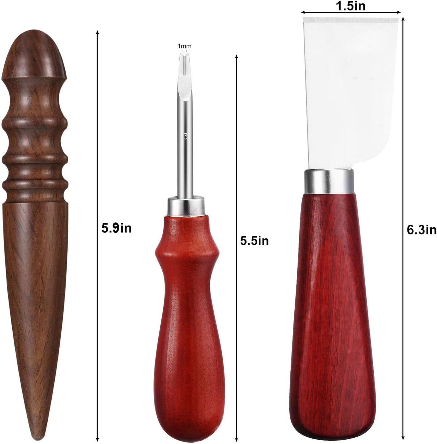 Alternative view of Honoson 6 Piece Leather Craft Tool Set - Includes 4 Edge Beveler, Cutting Knife, Skiving Knife, and Sandalwood Burnisher (1.5 Mm, 1.2 Mm, 1.0 Mm, 0.8 Mm)