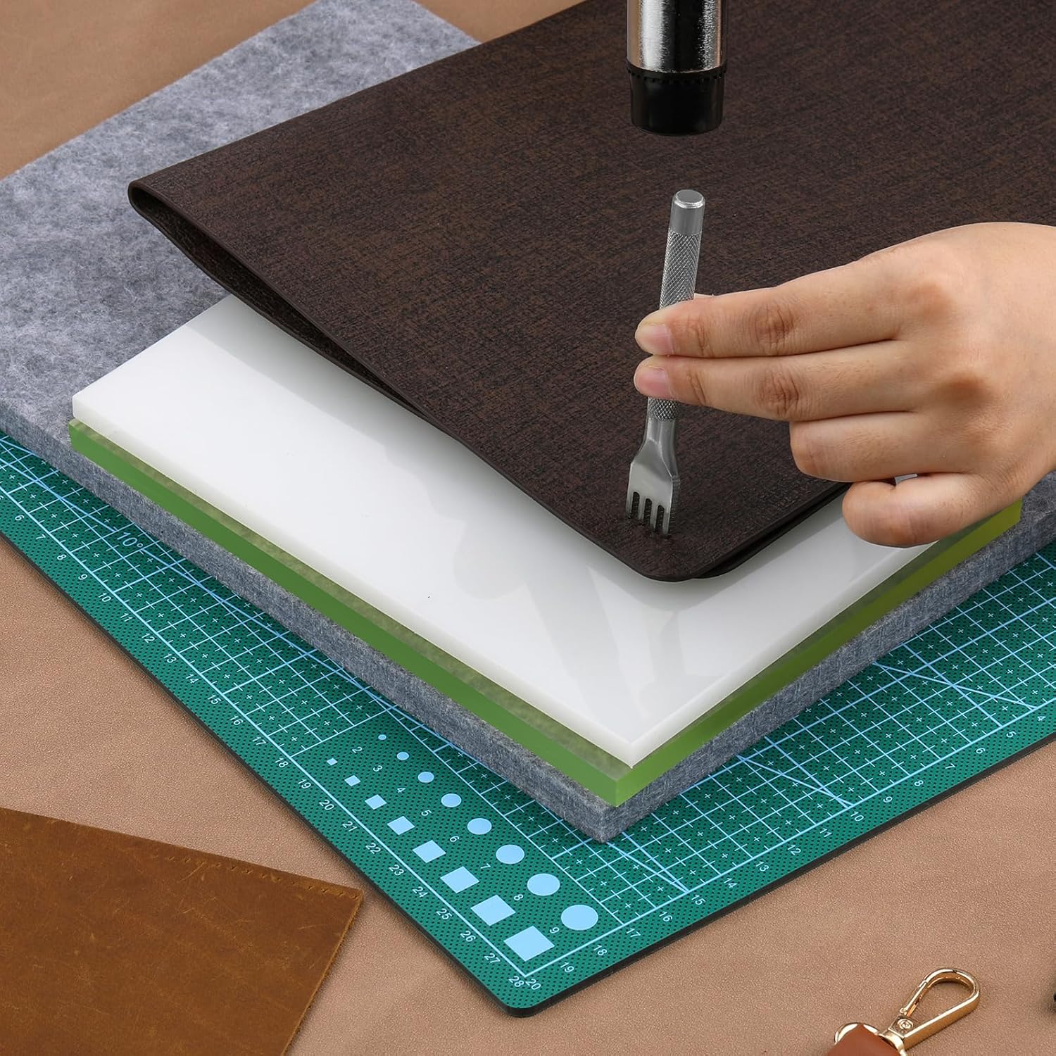 4 Pcs Leather Punch Pads, Leather Cutting Mat, Sound Absorbing Pad and A4 Self Healing Cutting Mat, Punching Tools for DIY Craft Lovers - Image 4