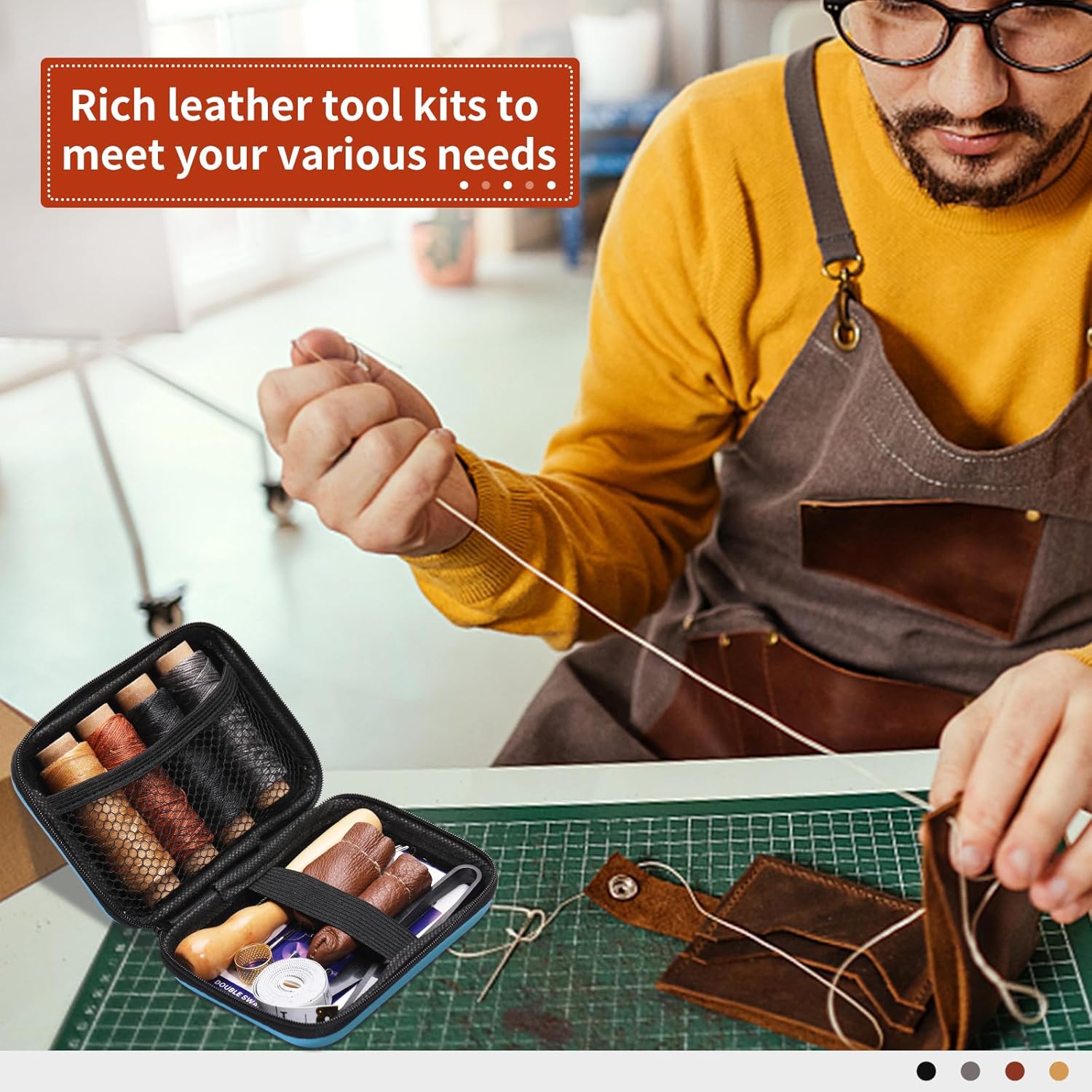 MORFEN Leather Sewing Kit, Leather Stitching Kit with Sewing Awl, Needles, Waxed Thread, Upholstery Repair Kit, Heavy Duty Sewing Tools for Hand Stitching Car Seats, Sofa, Carpets, Shoes, DIY Craft - Image 5