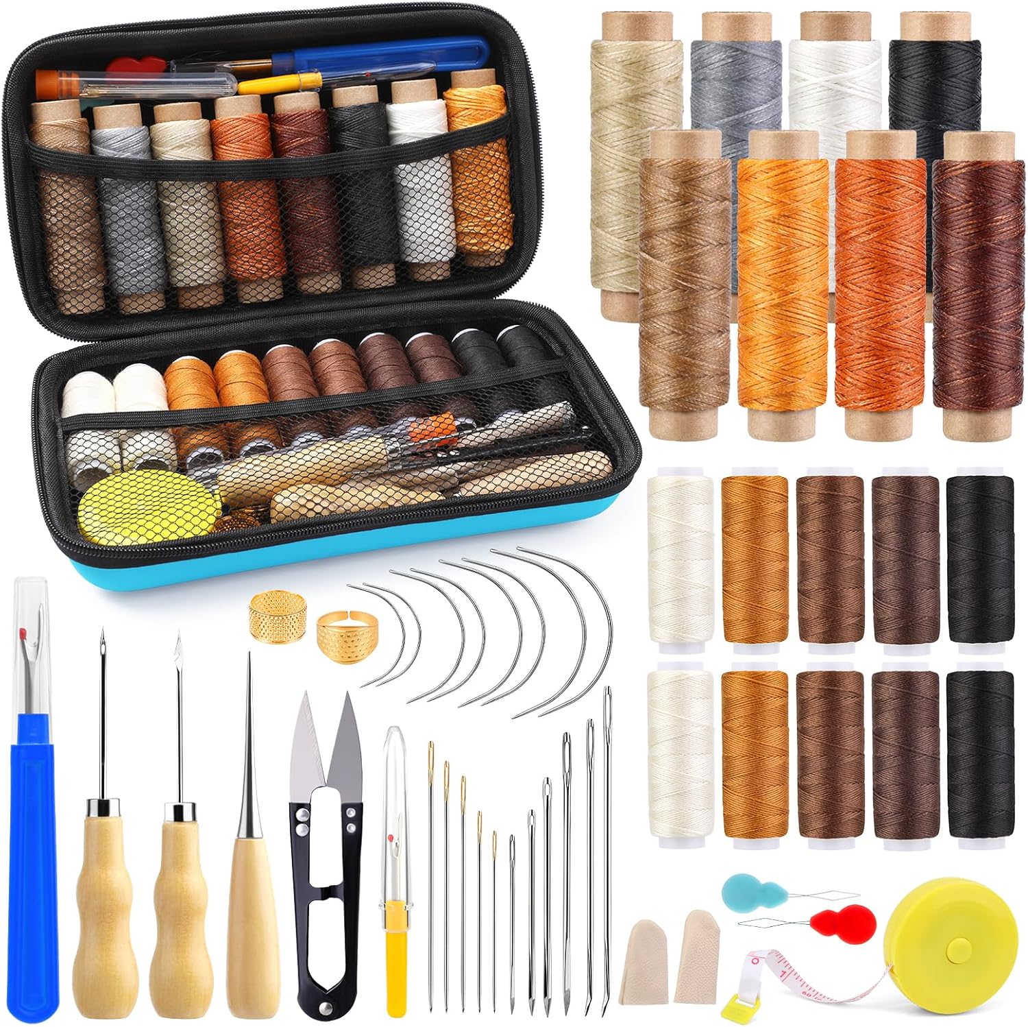 MORFEN Leather Sewing Kit, Leather Stitching Kit with Sewing Awl, Needles, Waxed Thread, Upholstery Repair Kit, Heavy Duty Sewing Tools for Hand Stitching Car Seats, Sofa, Carpets, Shoes, DIY Craft - Image 7