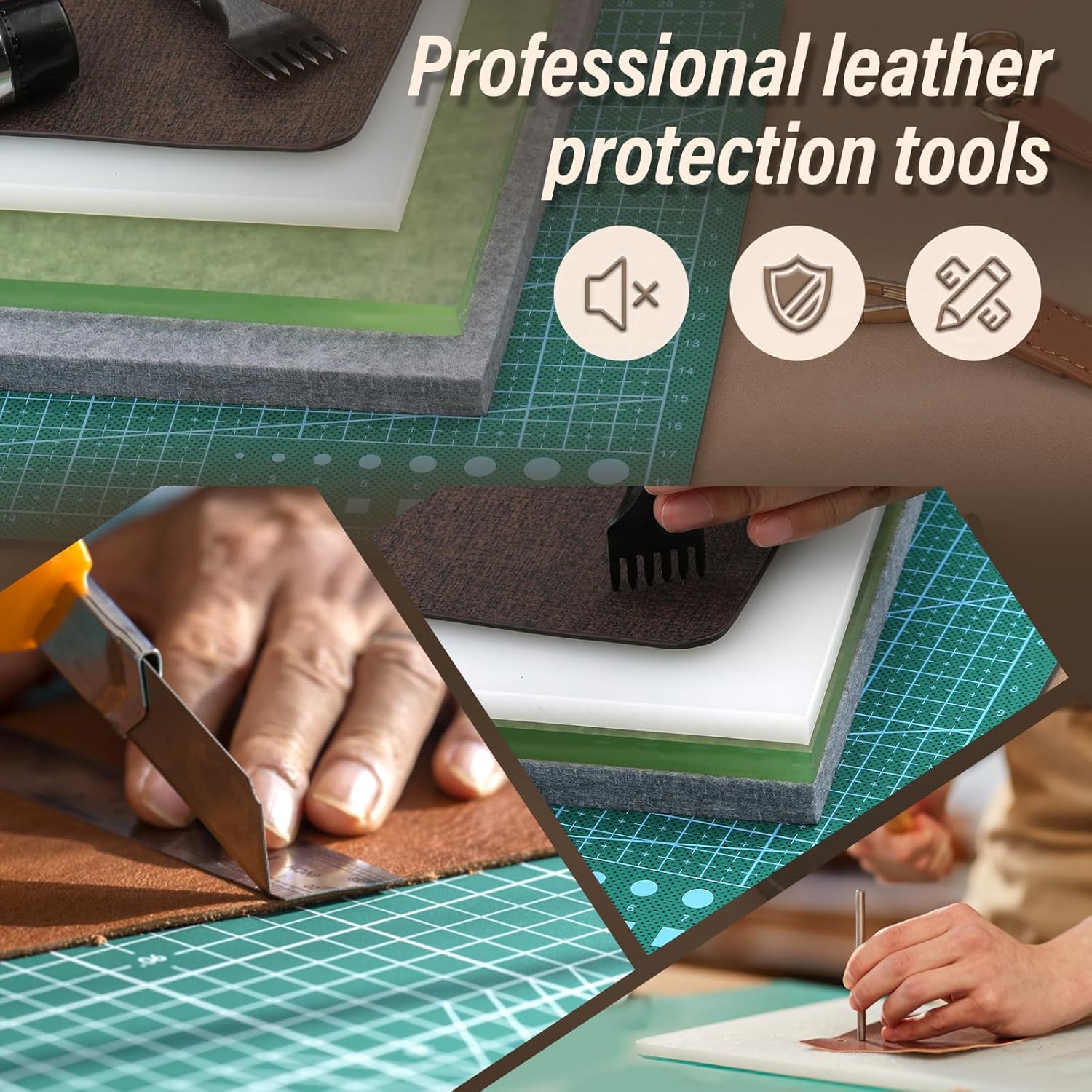 4 Pcs Leather Punch Pads, Leather Cutting Mat, Sound Absorbing Pad and A4 Self Healing Cutting Mat, Punching Tools for DIY Craft Lovers - Image 6