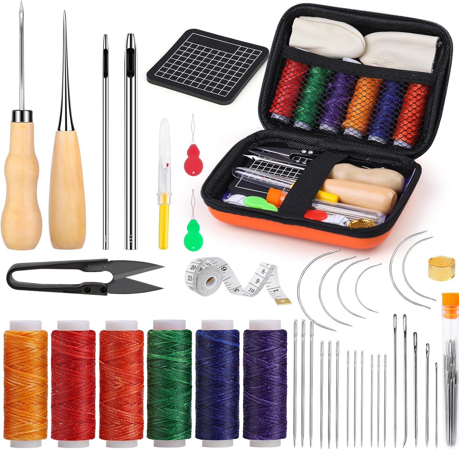 MORFEN Leather Sewing Kit, Leather Stitching Kit with Sewing Awl, Needles, Waxed Thread, Upholstery Repair Kit, Heavy Duty Sewing Tools for Hand Stitching Car Seats, Sofa, Carpets, Shoes, DIY Craft - Image 8