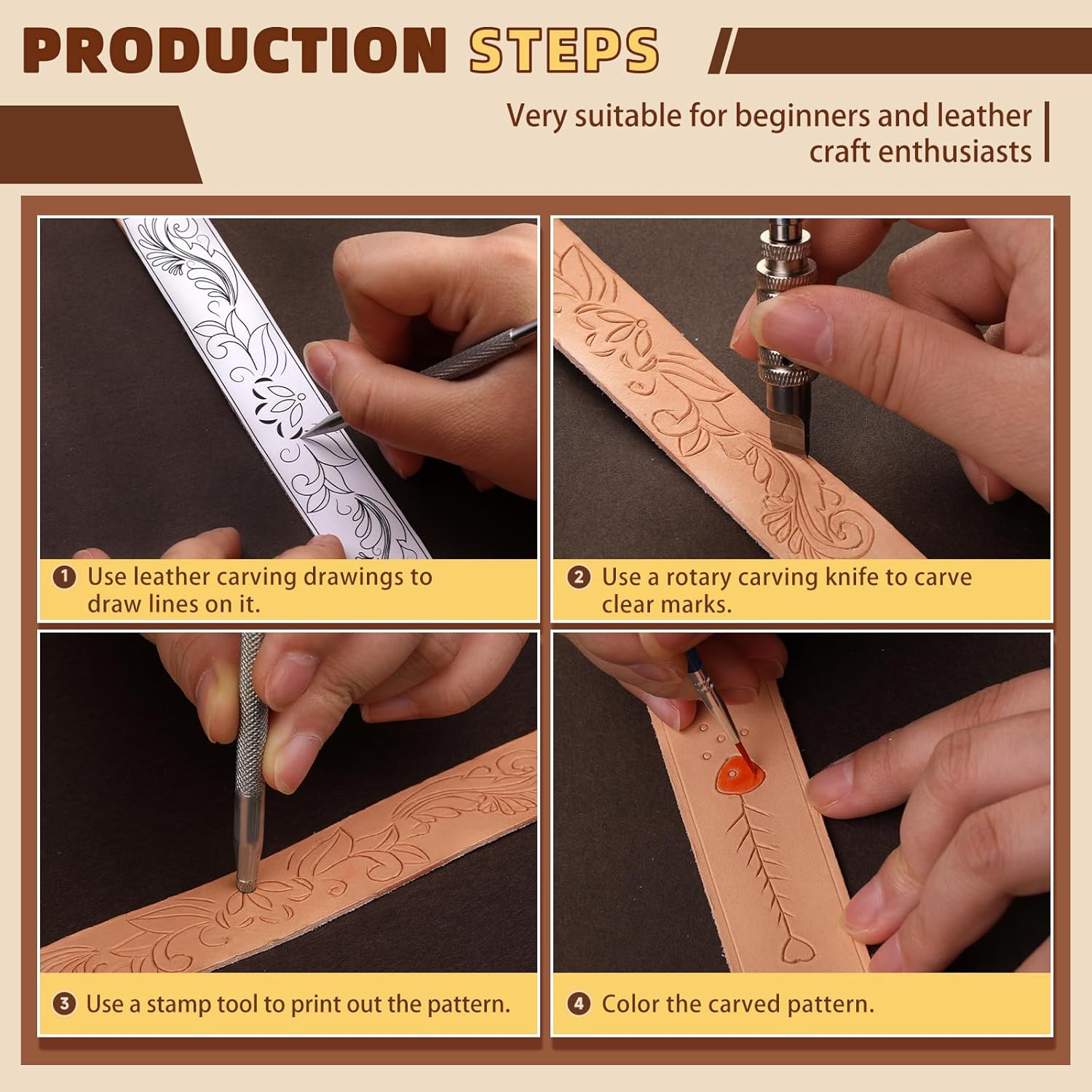 Alternative view of Leather Crafting Kit: Leather Working Tools and Supplies for DIY Craft Beginners Stamping Dyeing Carving Sewing Edge Sealing with Video Tutorials for Earrings Wallet Keychain Wristband Bookmark