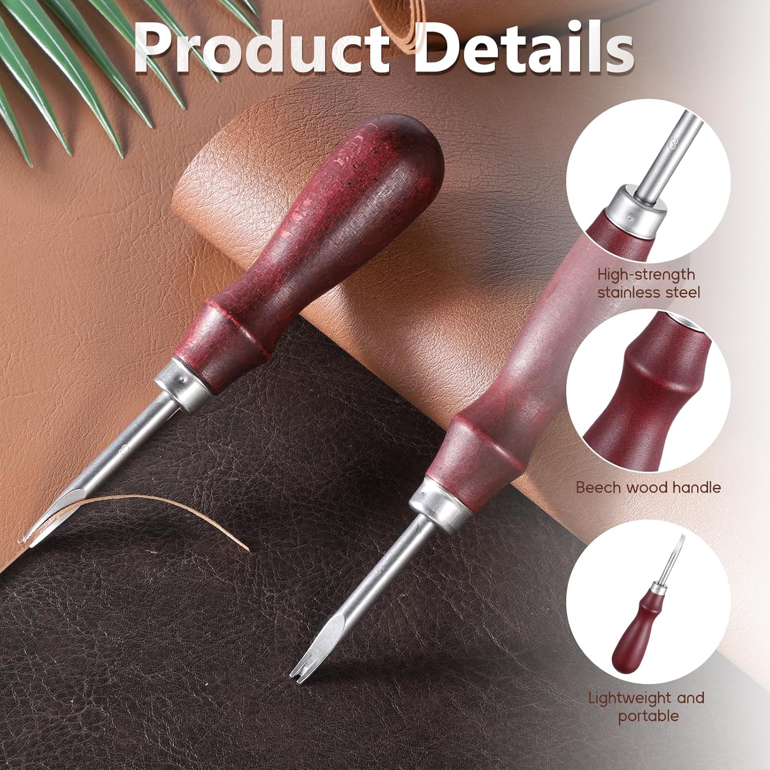 Alternative view of Leather Edge Skiving Beveler, 2 Pcs Leather Working Tools Burnishing Tool Edge Cutting Trimmer Tool for DIY Leathercraft Working 2 Sizes (1.0 mm, 1.5 mm) (3# + 5#)