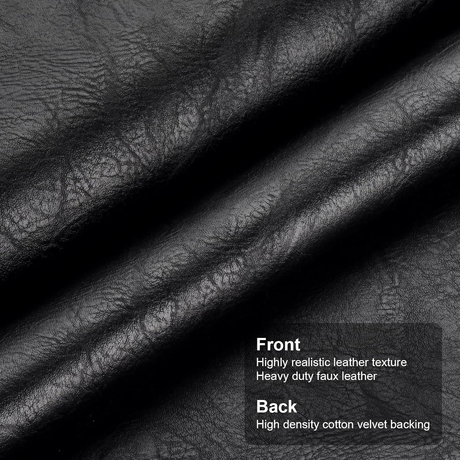 Alternative view of Faux Leather Fabric, Soft Synthetic PU Fabric Material, Thick Durable Synthetic Repholstery Leather Vinyl, Soft Touch Distressed DIY Crafts, Upholstery - Individual 1 Yards Cut 36" x 54"- Black