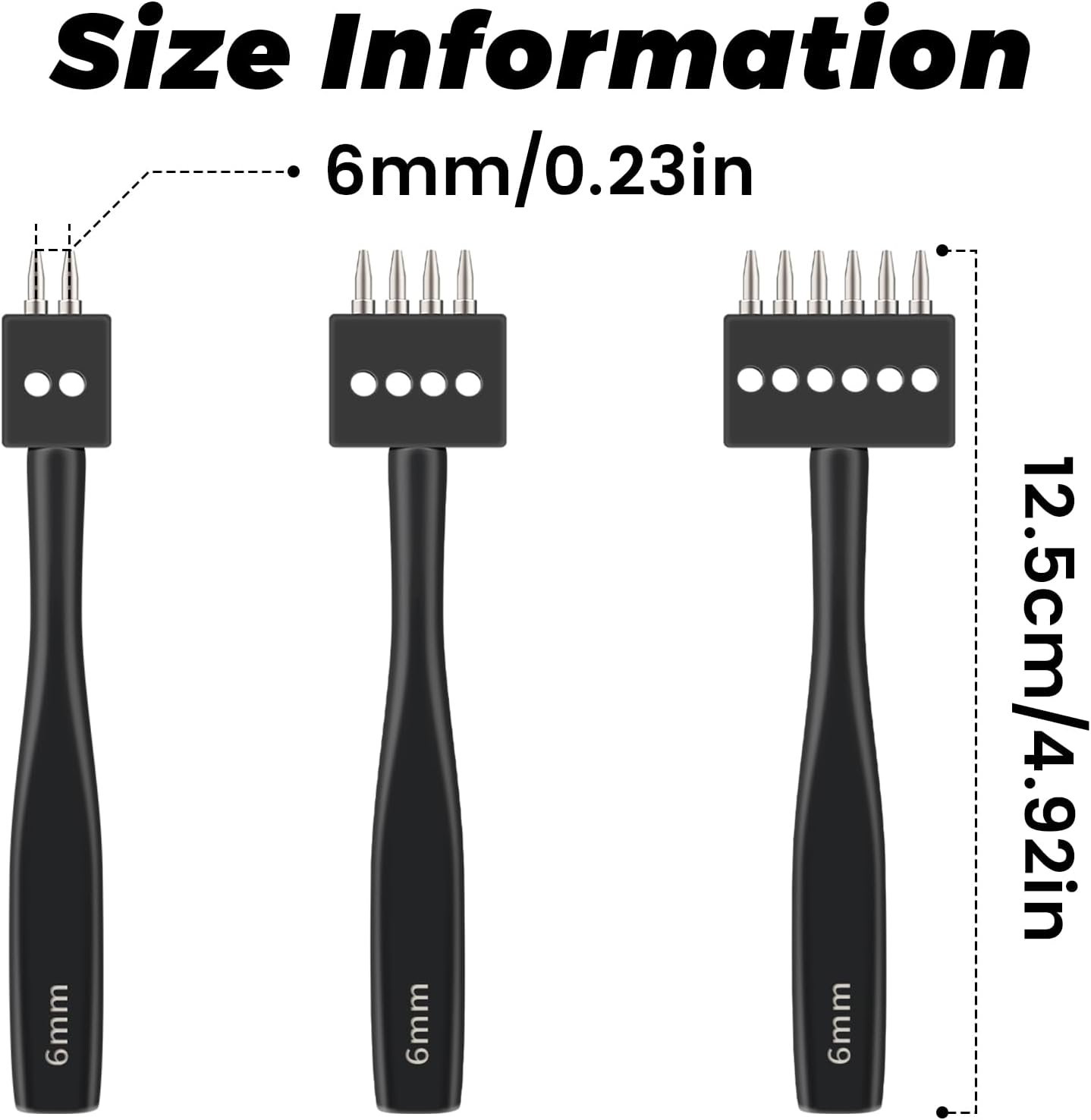 DIUDUS Leather Hole Punch, Prong Punch Tool 6mm 2/4/6 Lacing Stitching Punch, Round Hole Prong Stitching Chisel Set Leatherworking Tools for Leathercraft